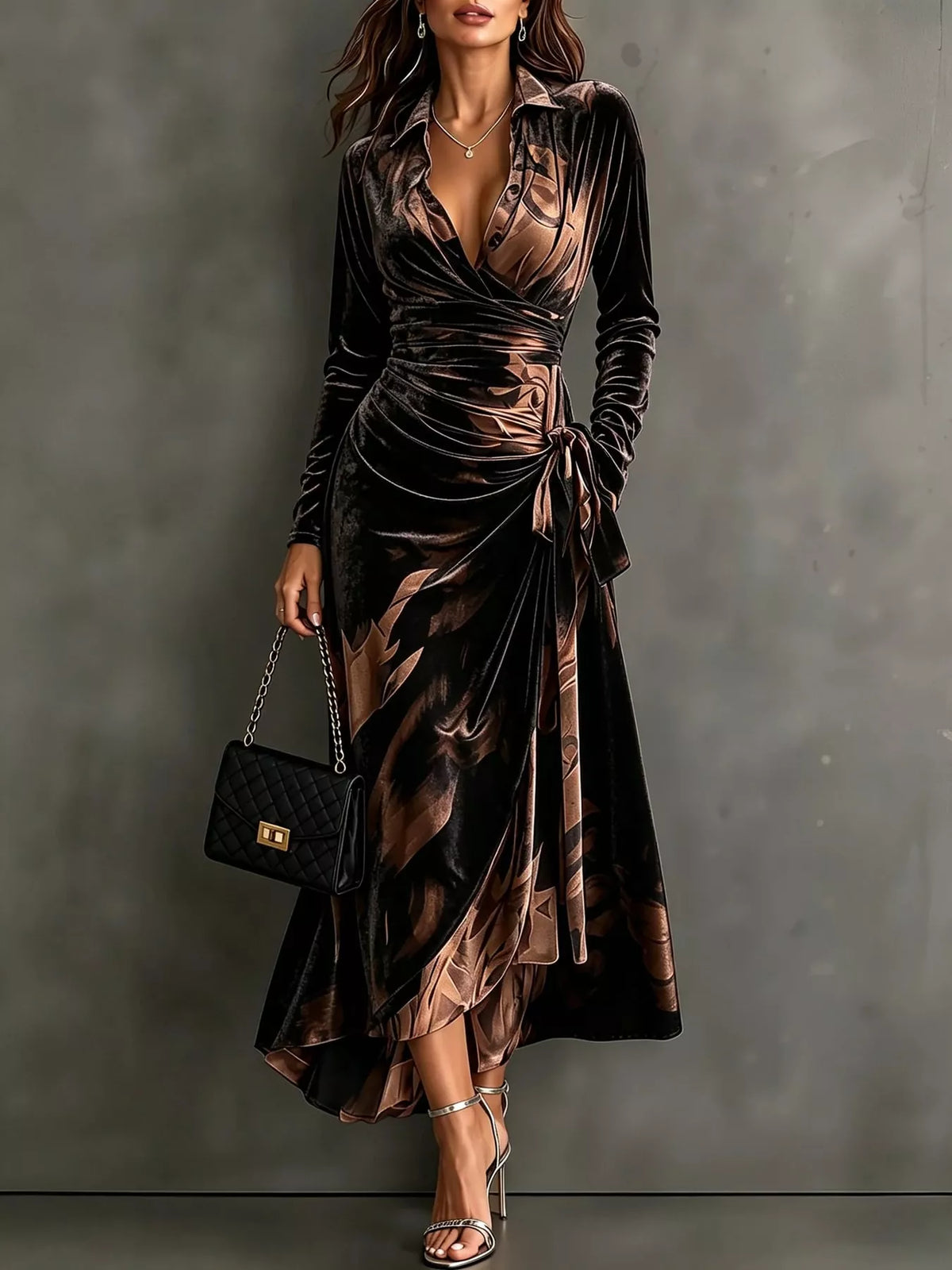 tie detail surplice dress | dropsona - neutral - size reference