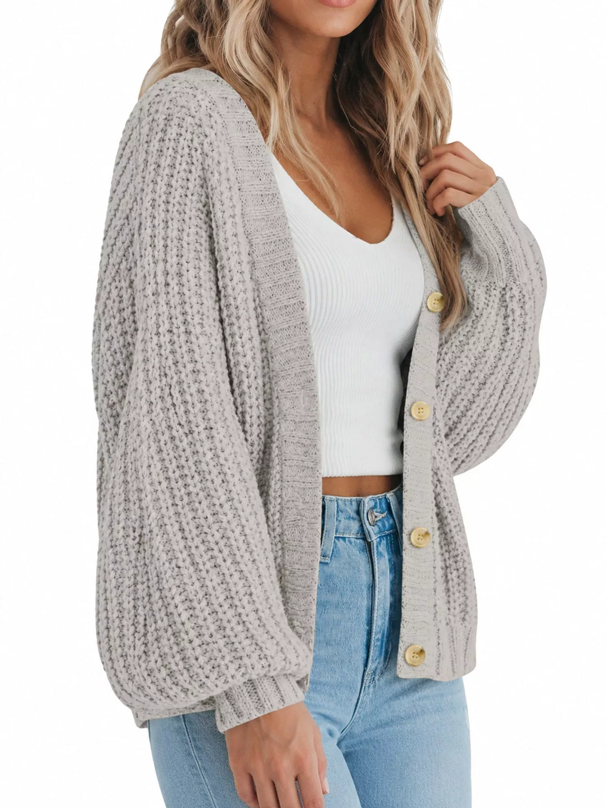 full size chunky knit button-down cardigan plus | dropsona - neutral - front view