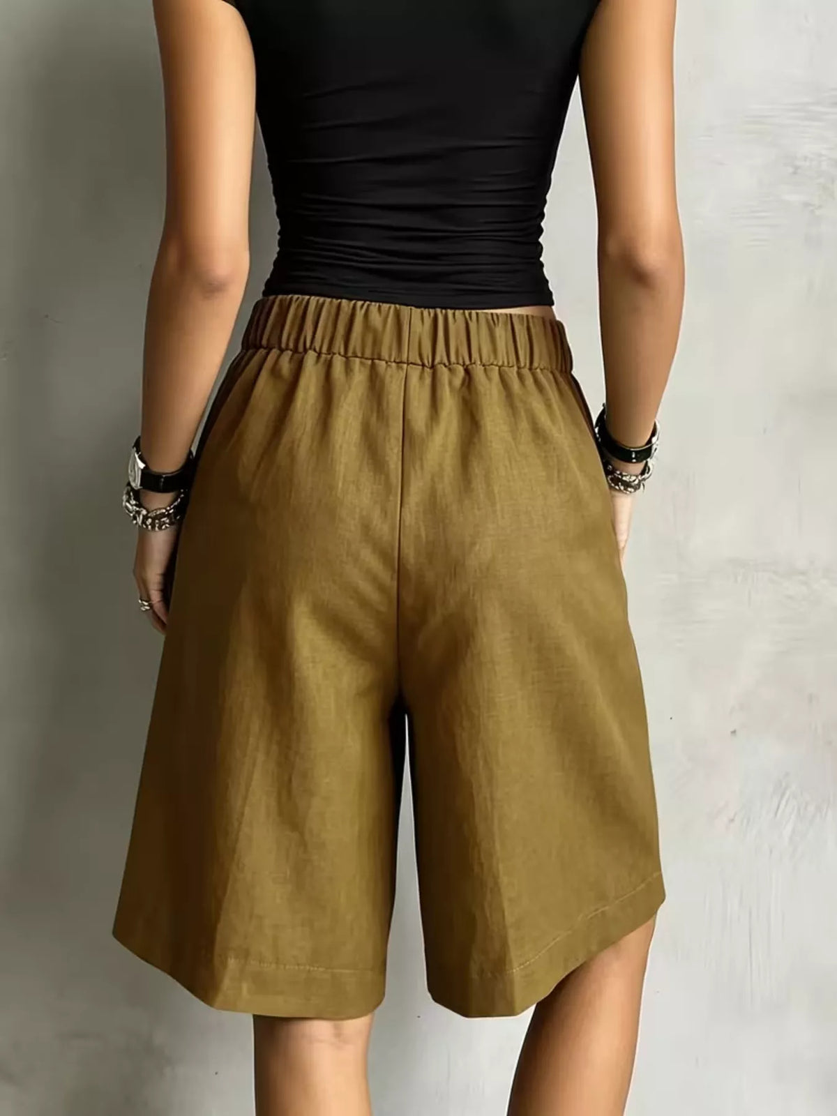 high-waisted drawstring shorts – tied,pocketed | dropsona - neutral - size reference