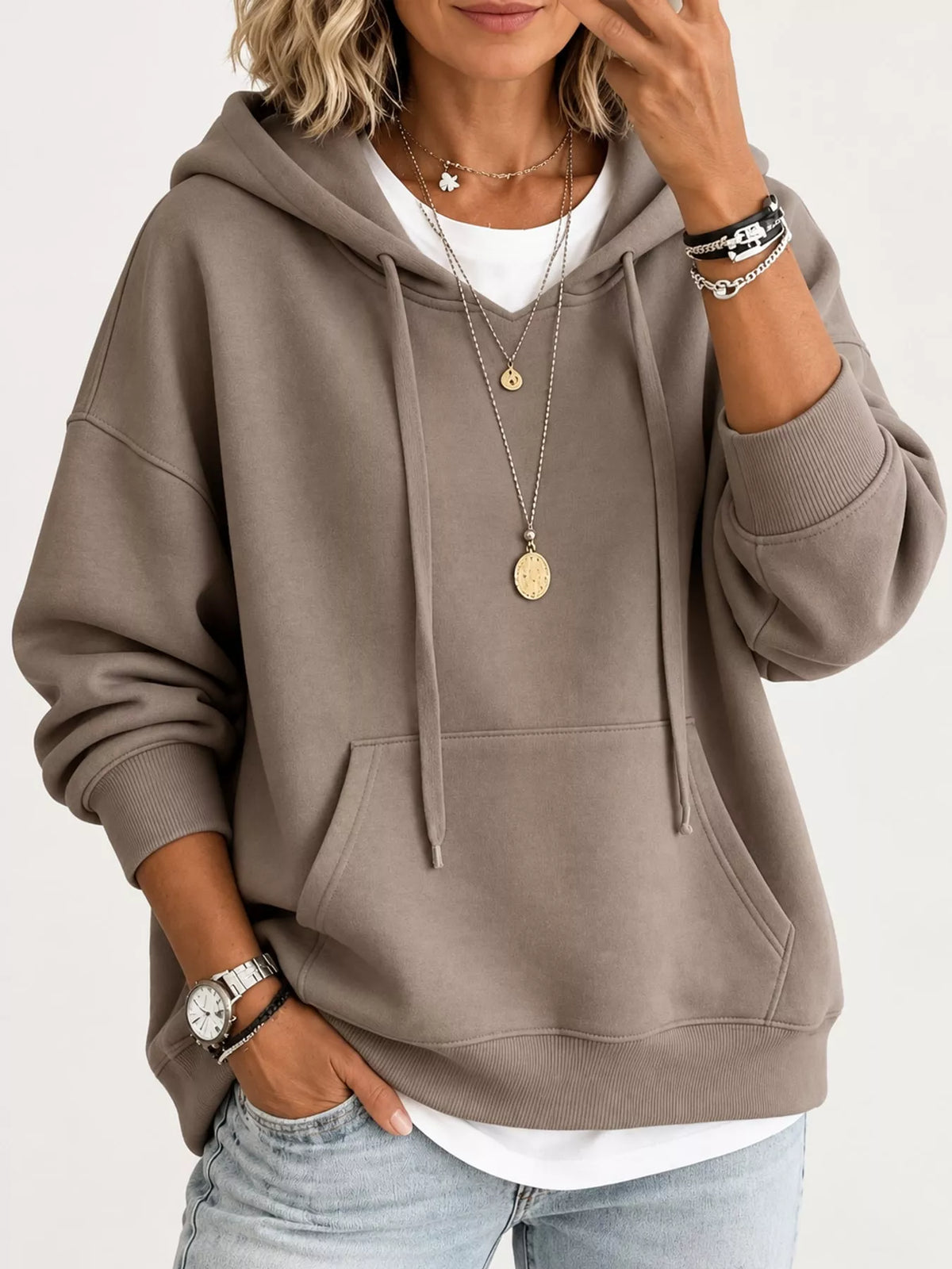 drawstring dropped shoulder hoodie | dropsona - neutral - packaging