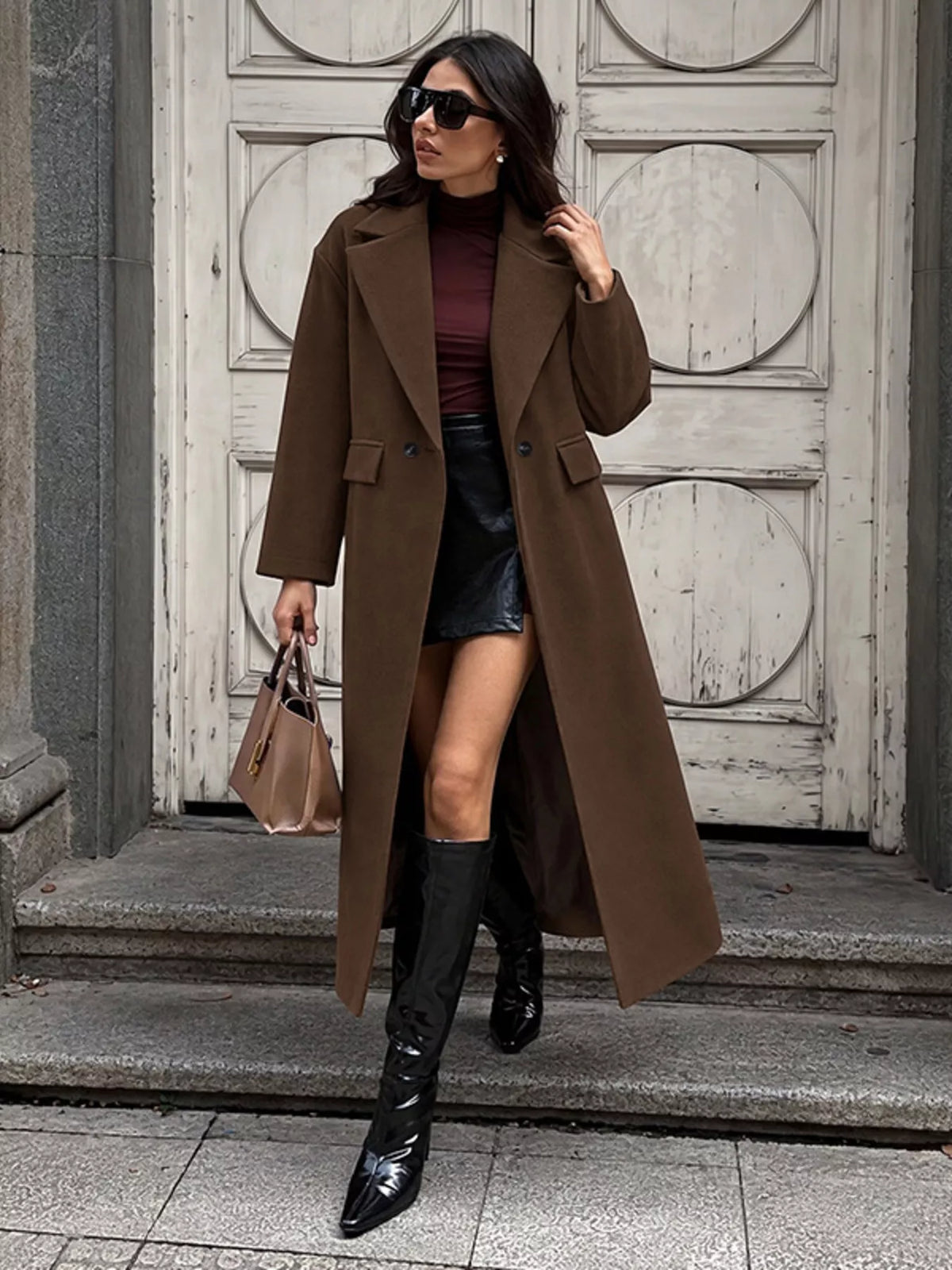 double-breasted longline coat – basic style | dropsona - neutral - front view