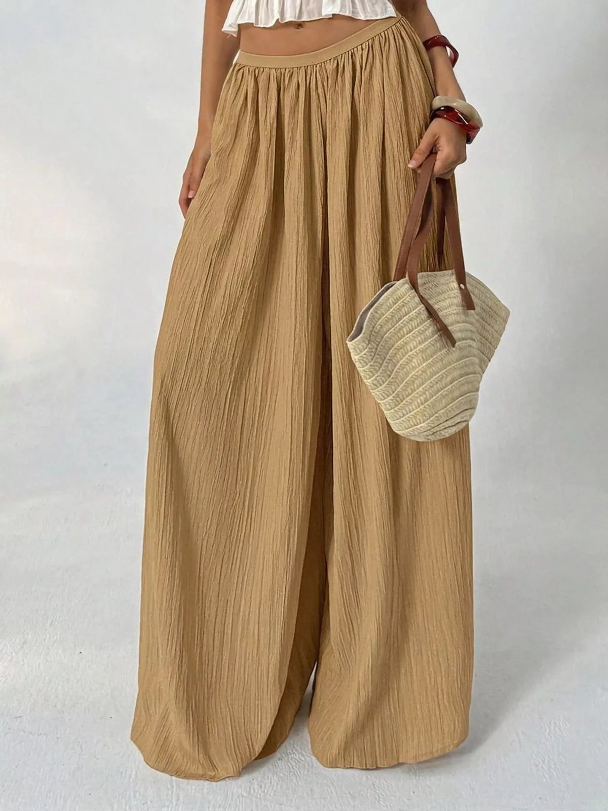 high-waisted wide-leg pleated casual pants | dropsona - neutral - size reference