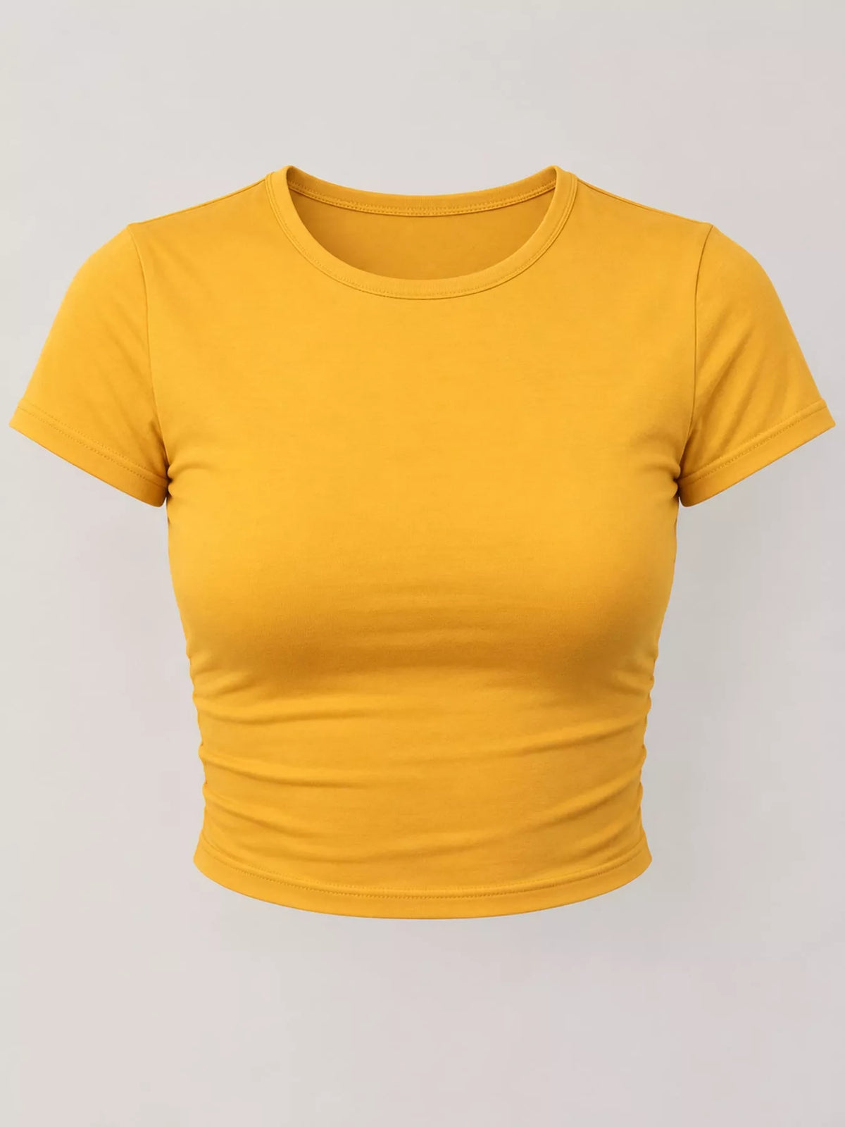 slim fit basic crew neck short sleeve crop t-shirt | dropsona - neutral - front view