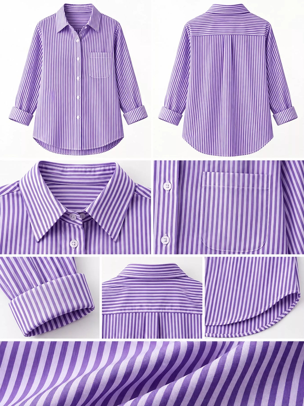 full size striped button-down long sleeve shirt plus | dropsona - neutral - packaging