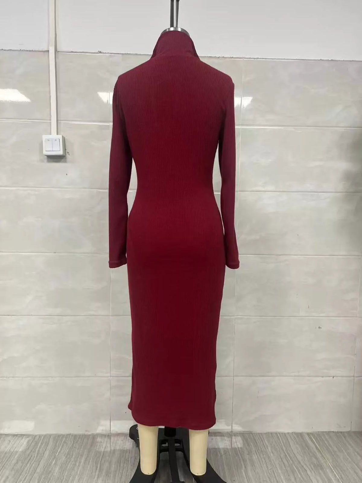 ribbed knit v-neck sweater dress – basic style | dropsona - neutral - front view
