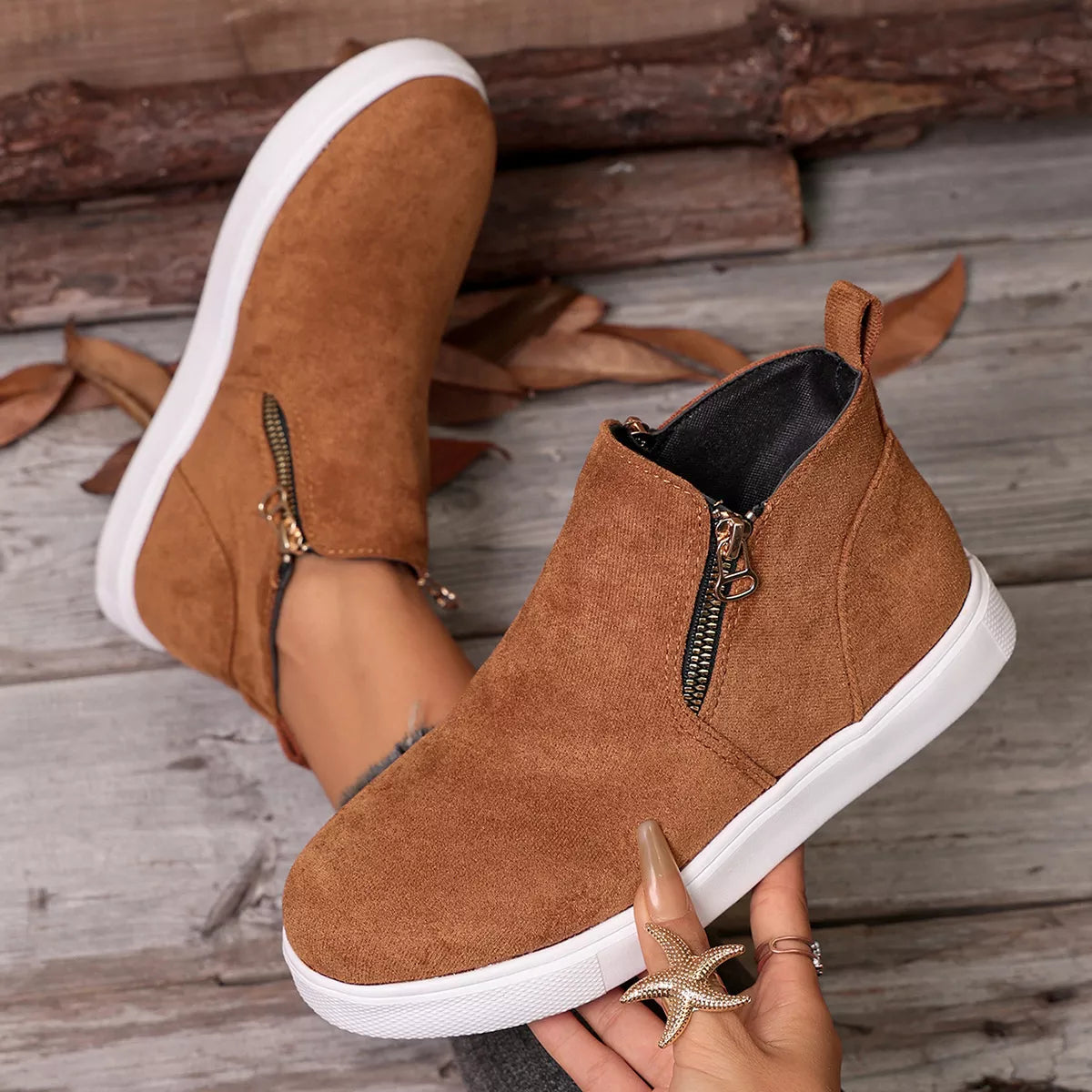 side zipper flat sneakers – modern steps | dropsona - neutral - material texture
