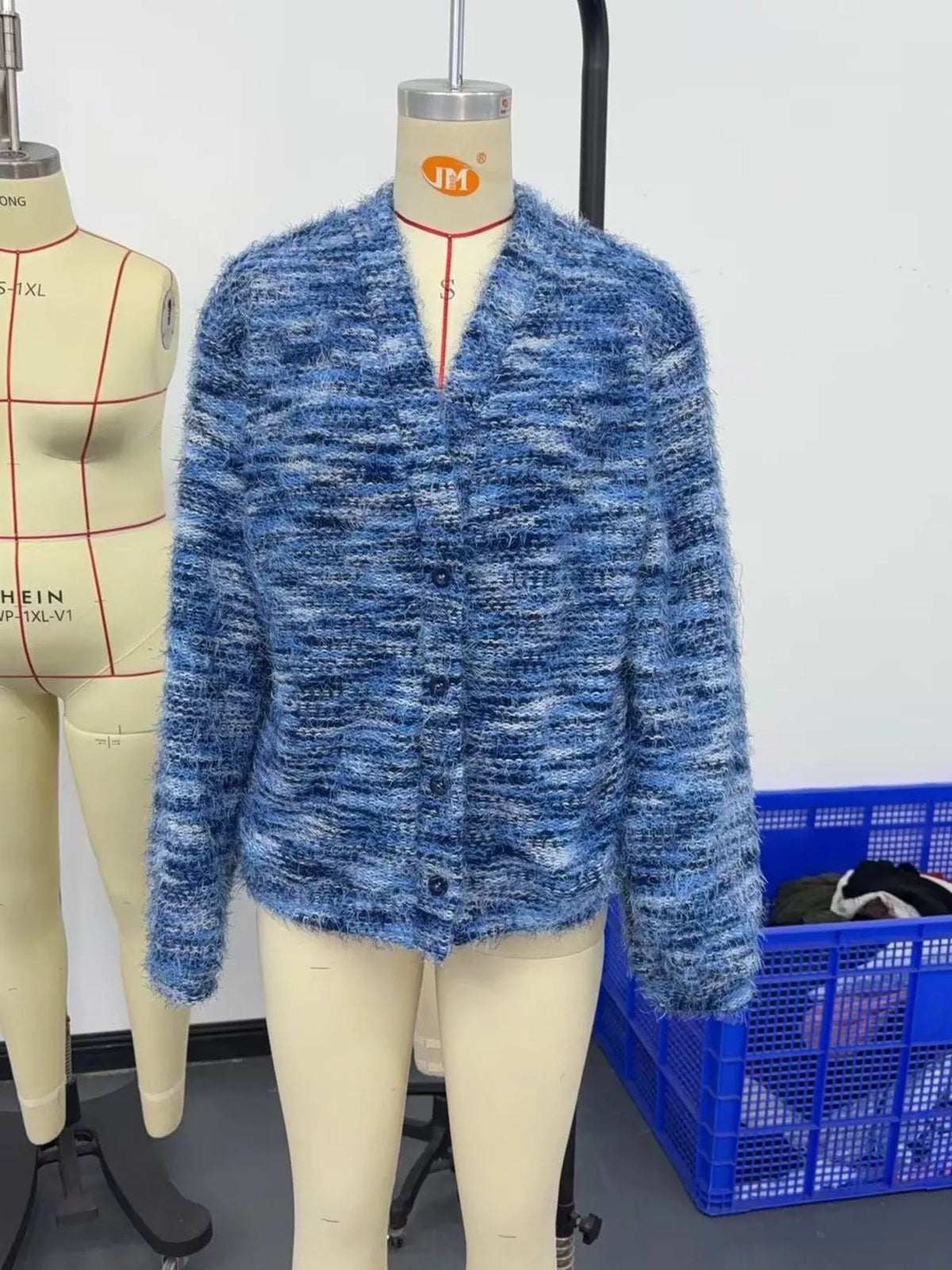 fuzzy knit v-neck button-down cardigan – buttoned | dropsona - neutral - usage example