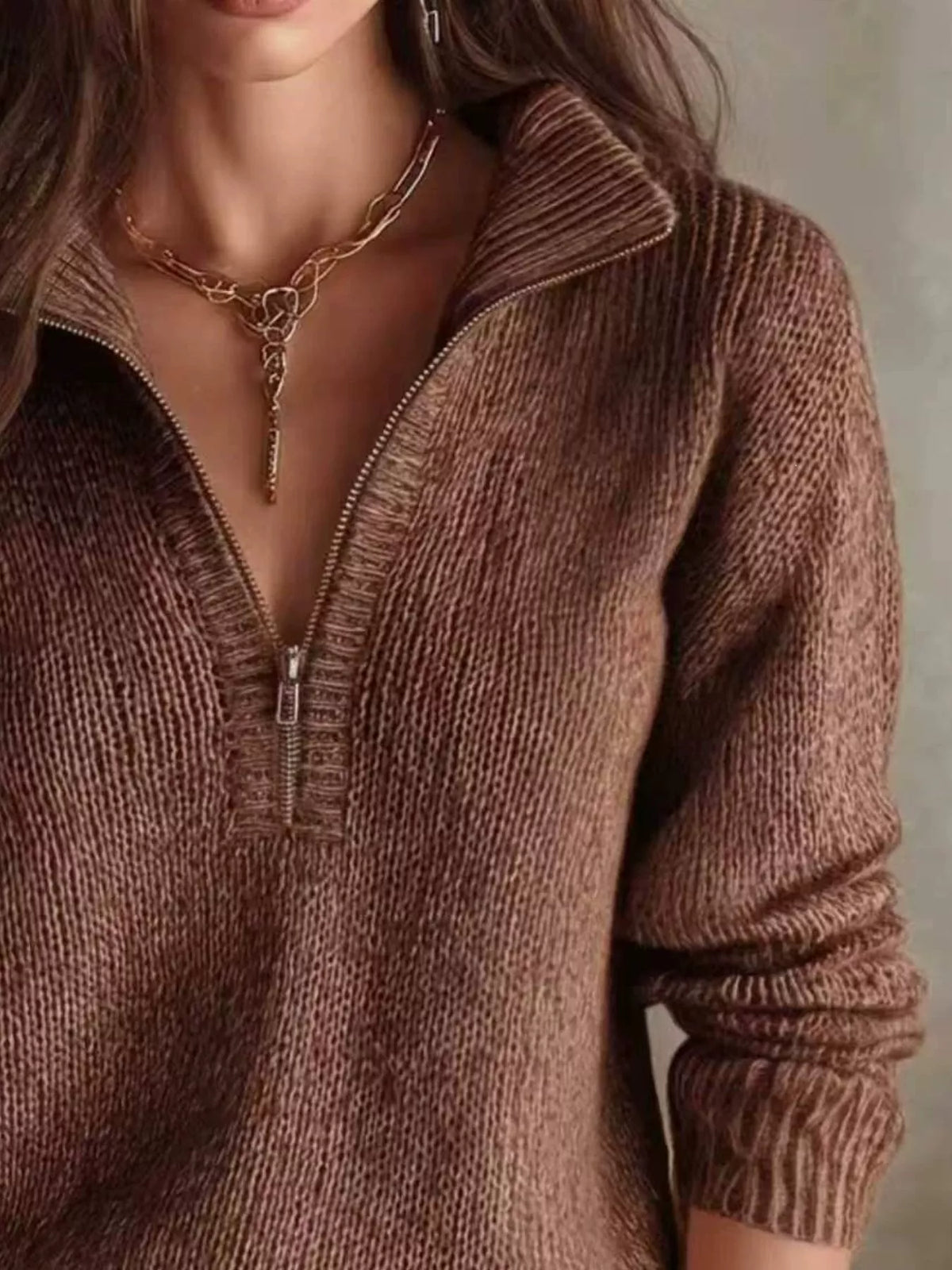 half zip dropped shoulder sweater – zipper | dropsona - neutral - usage example