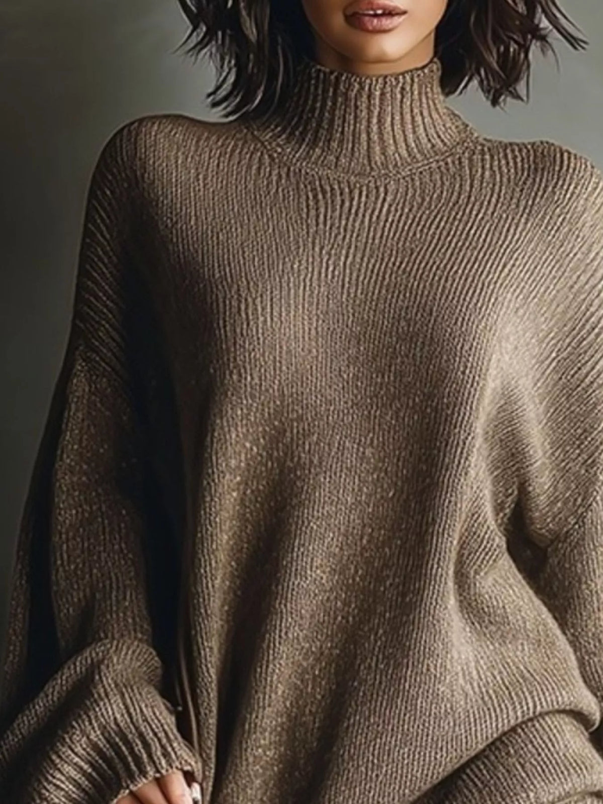oversized mock neck long sleeve sweater dress | dropsona - neutral - material texture