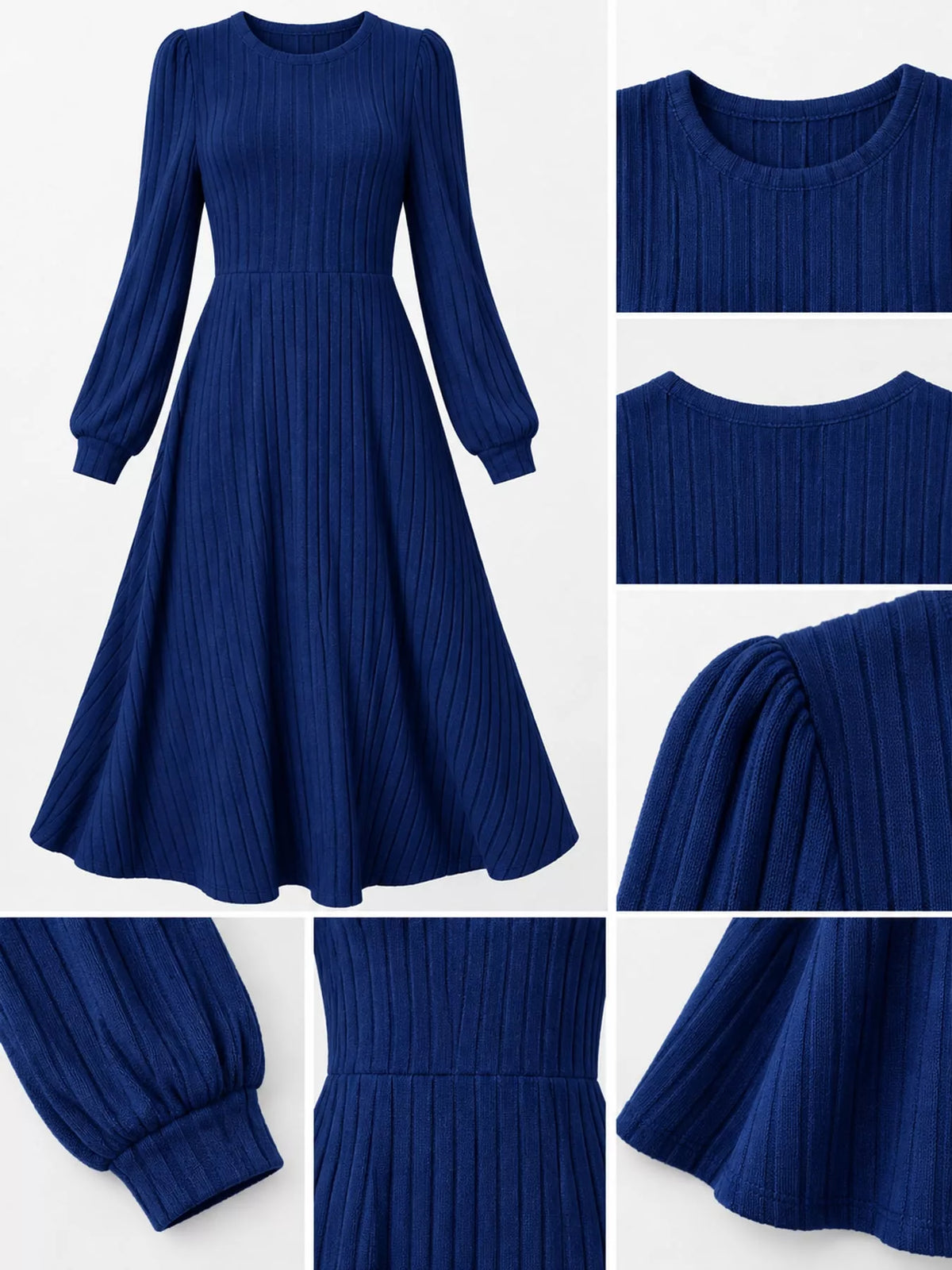 ribbed knit long sleeve a-line midi dress – | dropsona - neutral - size reference