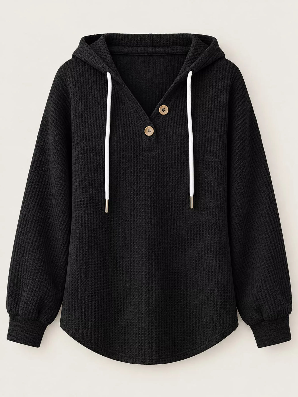 full size waffle knit button detail hoodie plus | dropsona - neutral - size reference