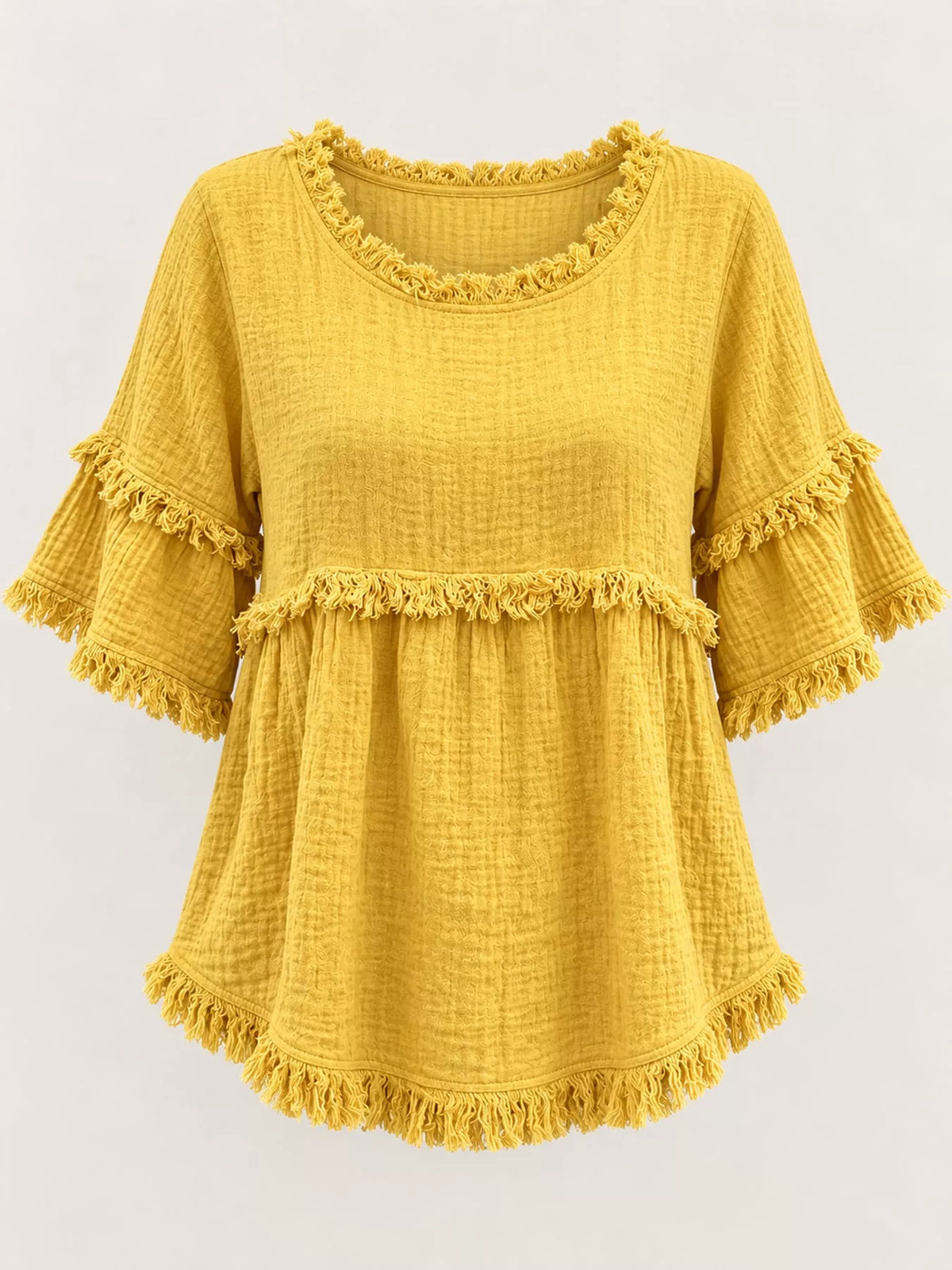 full size frayed edge textured blouse plus | dropsona - neutral - size reference