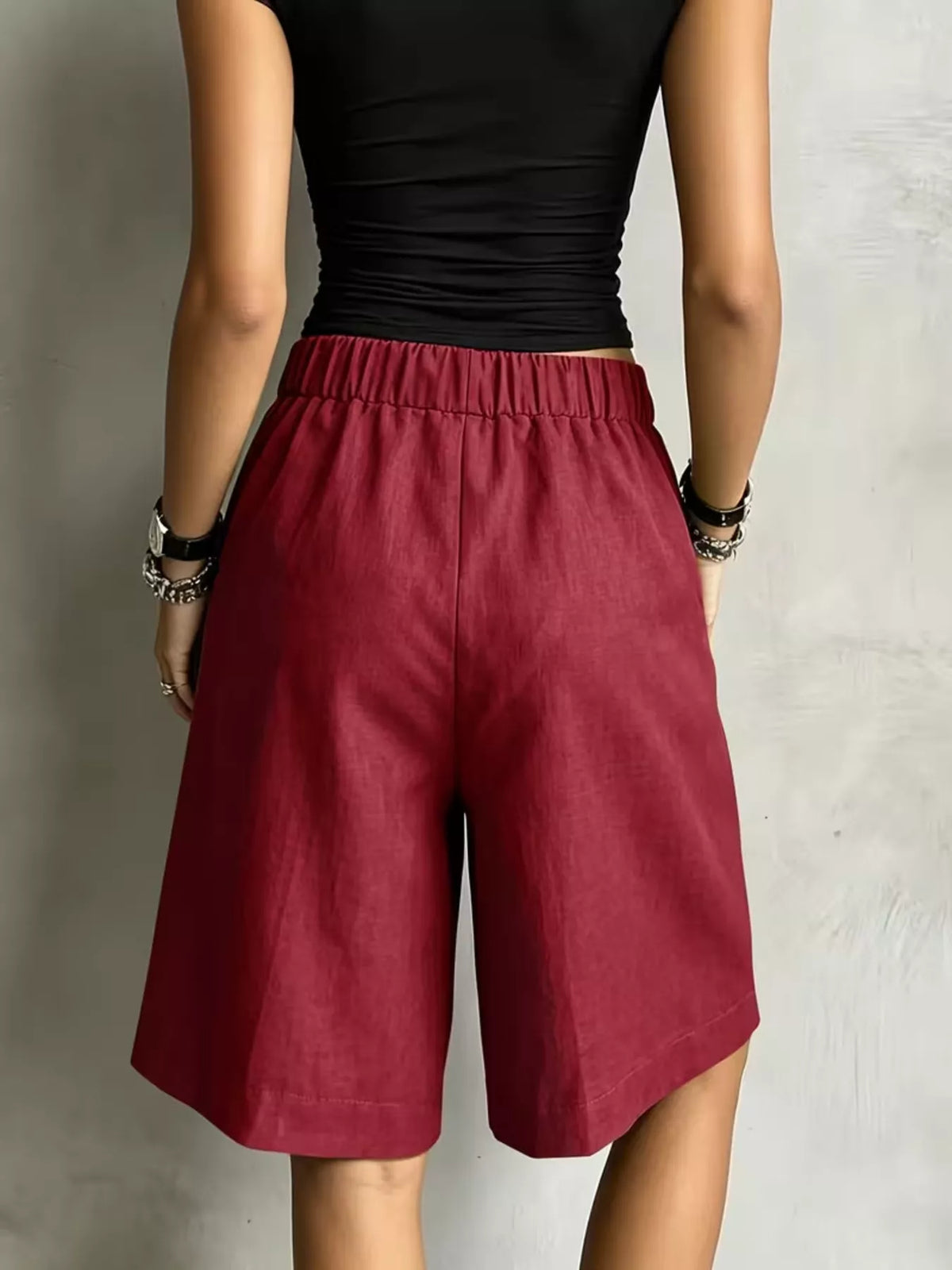 high-waisted drawstring shorts – tied,pocketed | dropsona - neutral - close-up detail