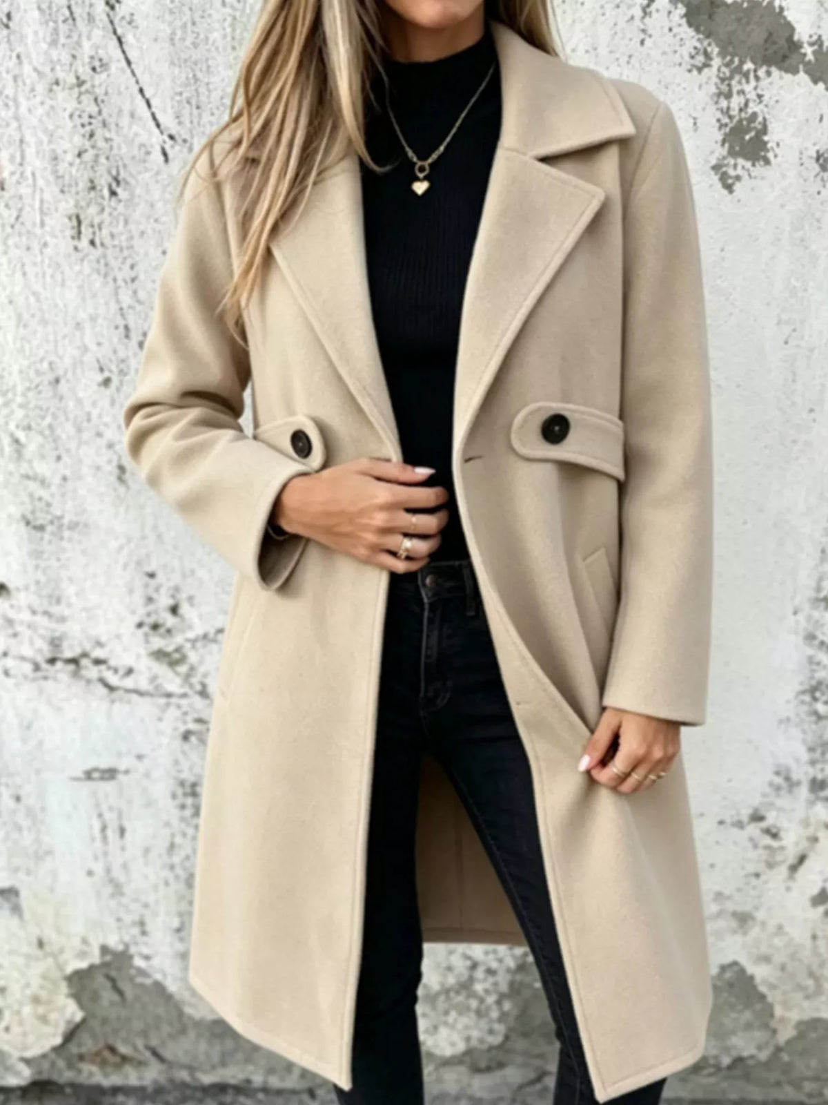 full size lapel collar longline overcoat plus | dropsona - neutral - front view
