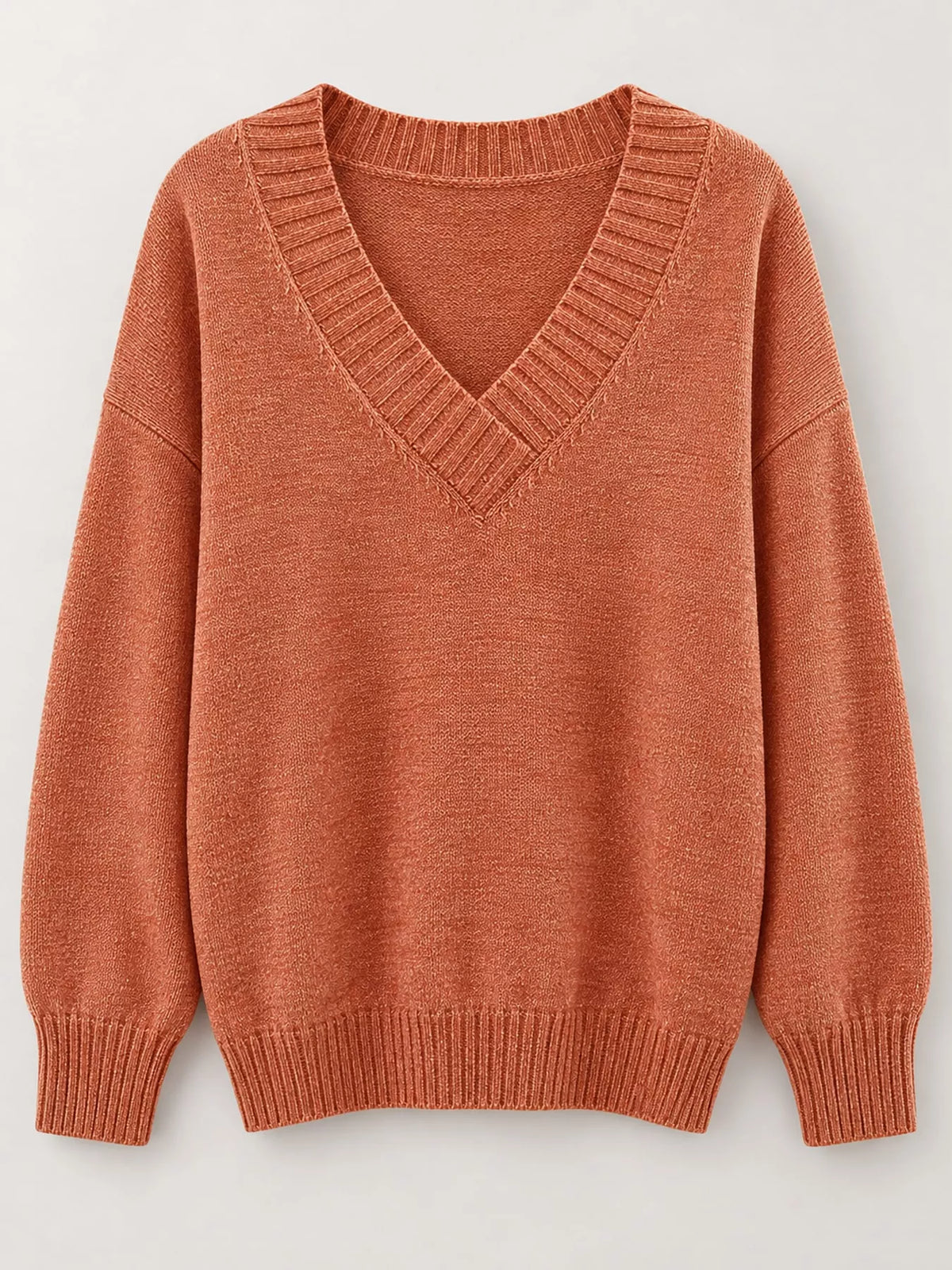 full size v-neck dropped shoulder sweater plus | dropsona - neutral - close-up detail