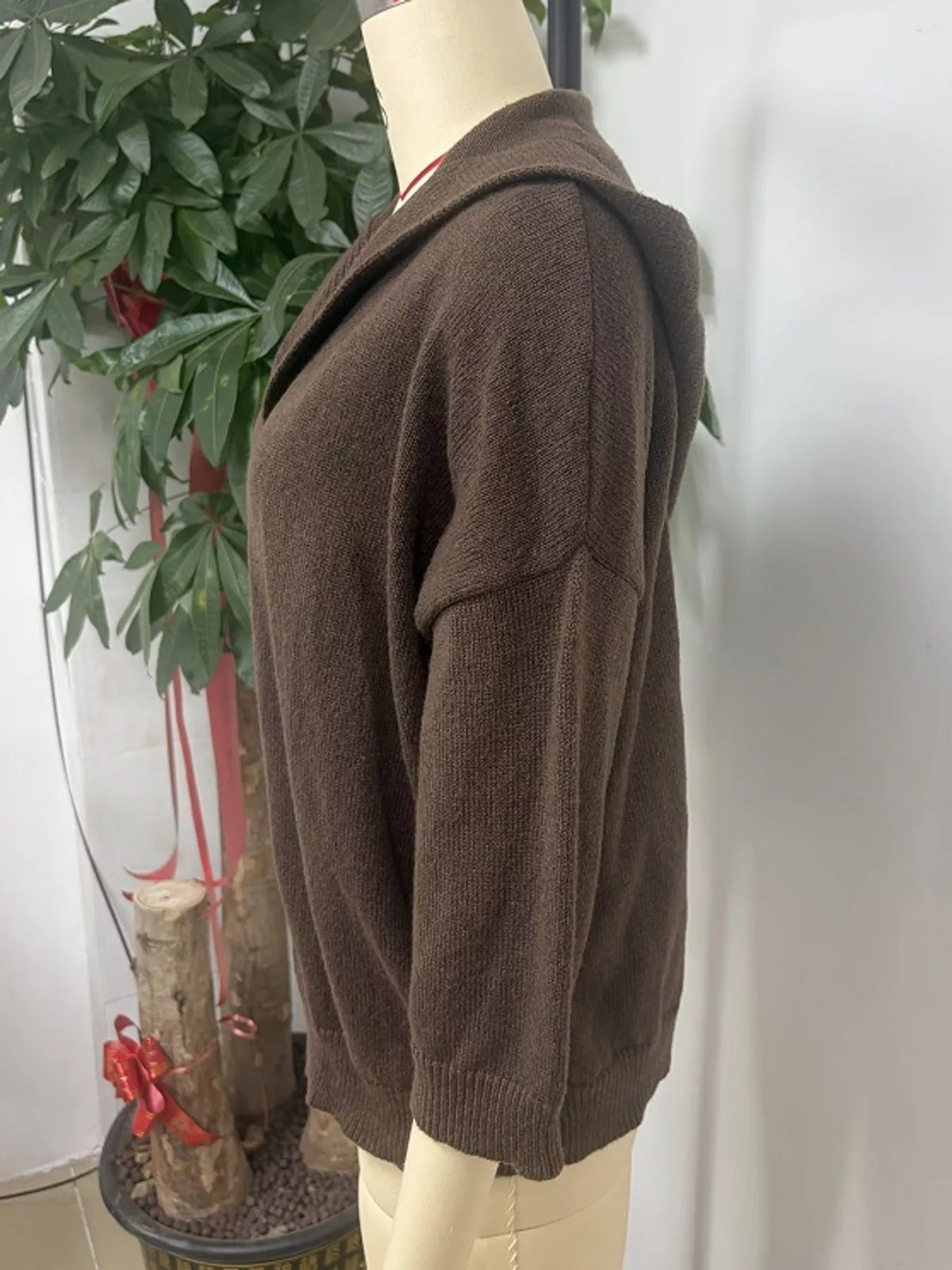 full size hooded open-front knit cardigan plus | dropsona - neutral - size reference