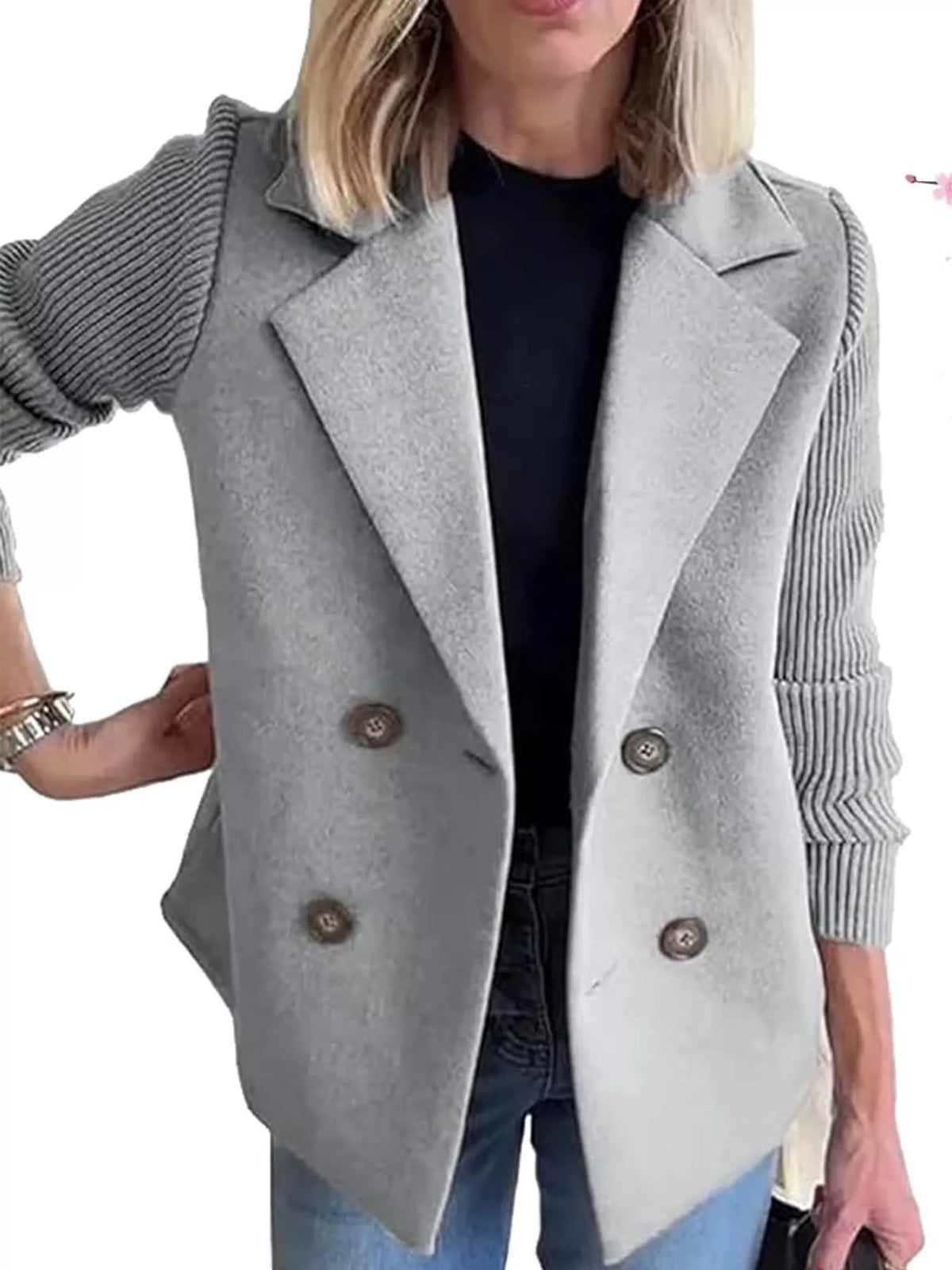 full size double-breasted hybrid blazer with ribbed | dropsona - neutral - size reference
