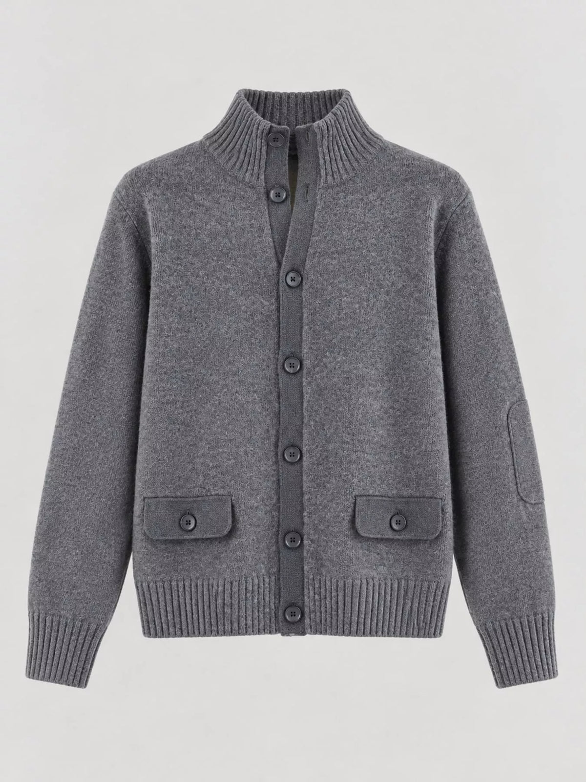 ribbed-knit mock neck cardigan – buttoned,pocketed fit | dropsona - neutral - material texture