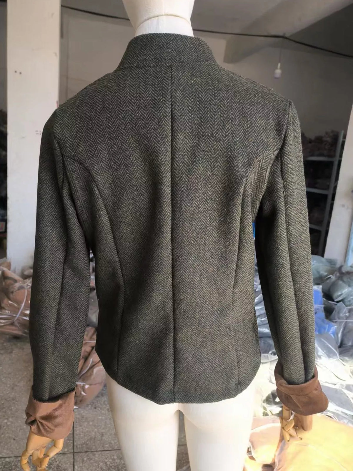 full size vintage herringbone tweed blazer with | dropsona - neutral - front view