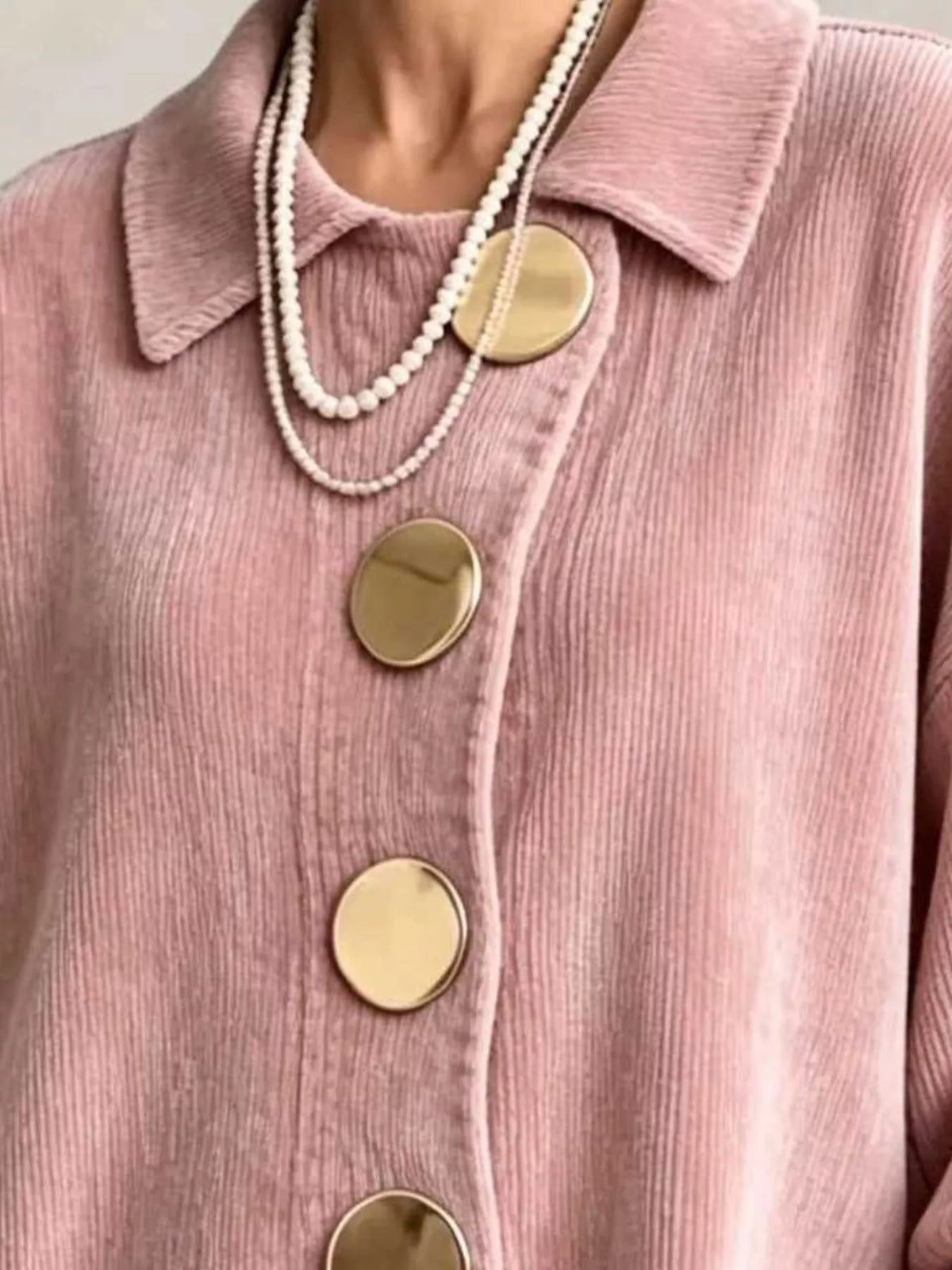 full size ribbed knit gold buttons cardigan plus | dropsona - neutral - front view