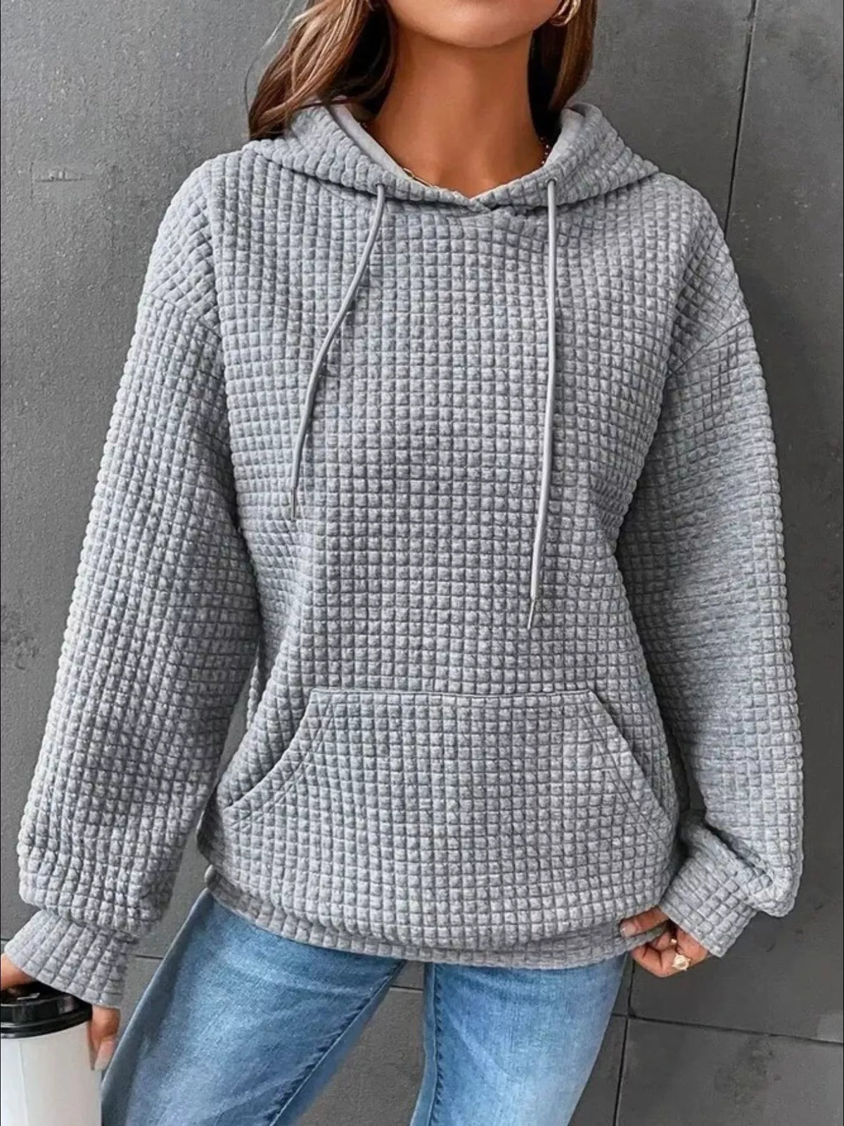full size textured kangaroo pocket hoodie plus size - everyday wear