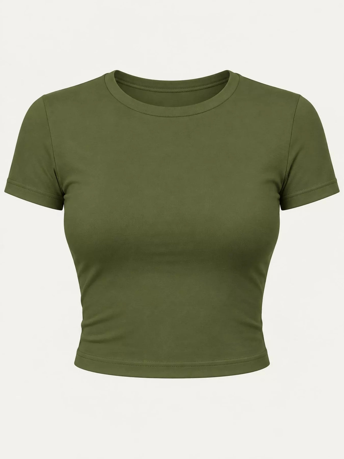 slim fit basic crew neck short sleeve crop t-shirt | dropsona - neutral - packaging