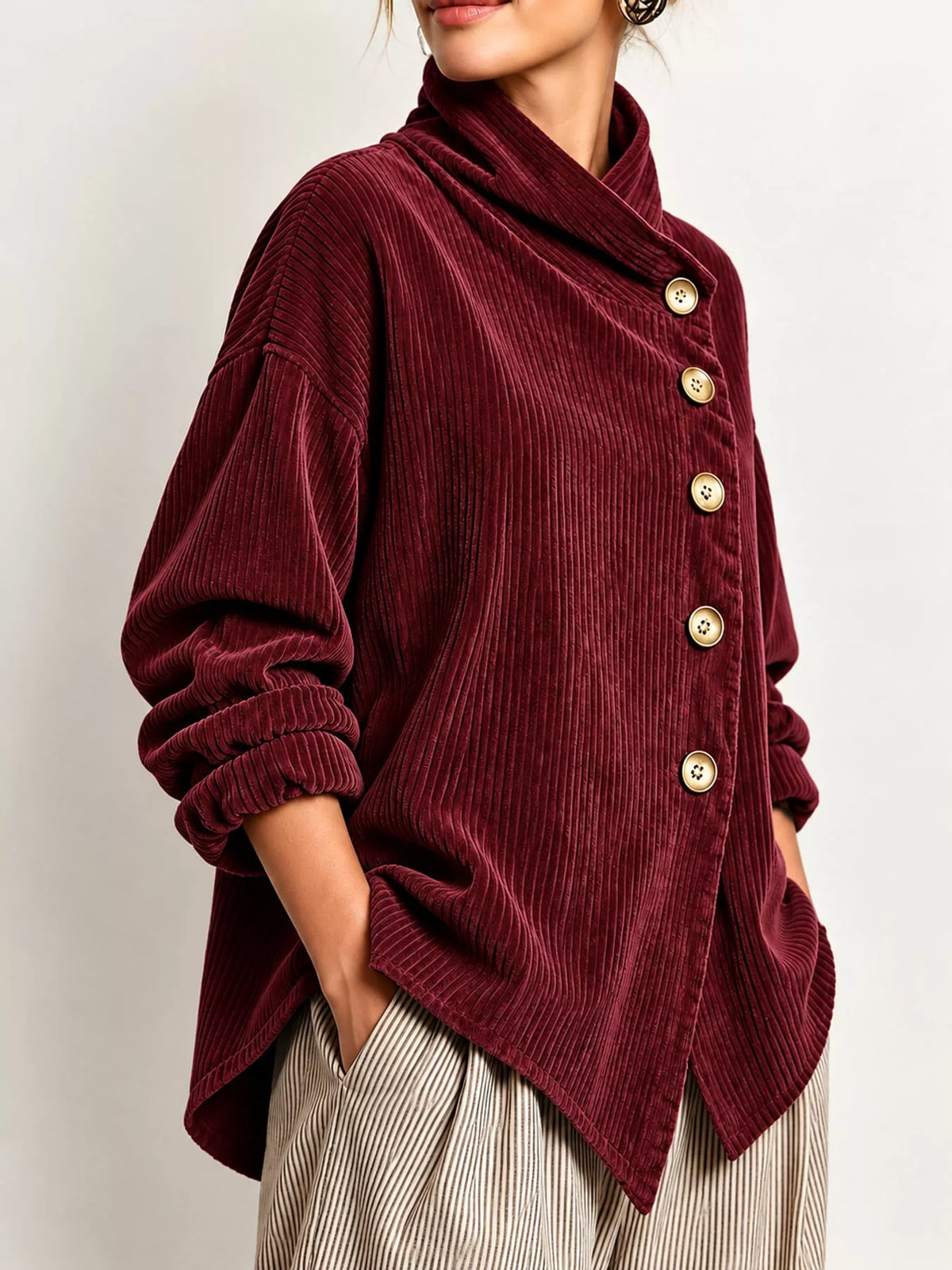 full size asymmetric button-down corduroy jacket plus | dropsona - neutral - usage example