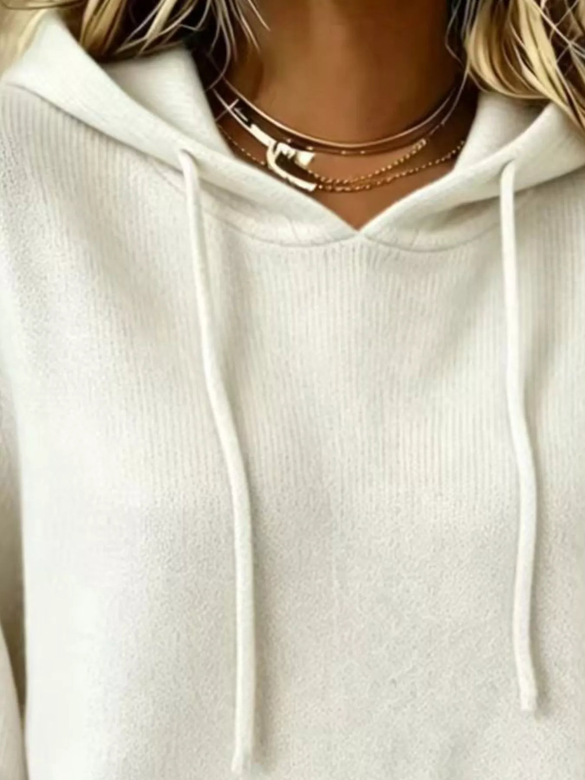 full size drawstring kangaroo pocket hooded sweater | dropsona - neutral - front view