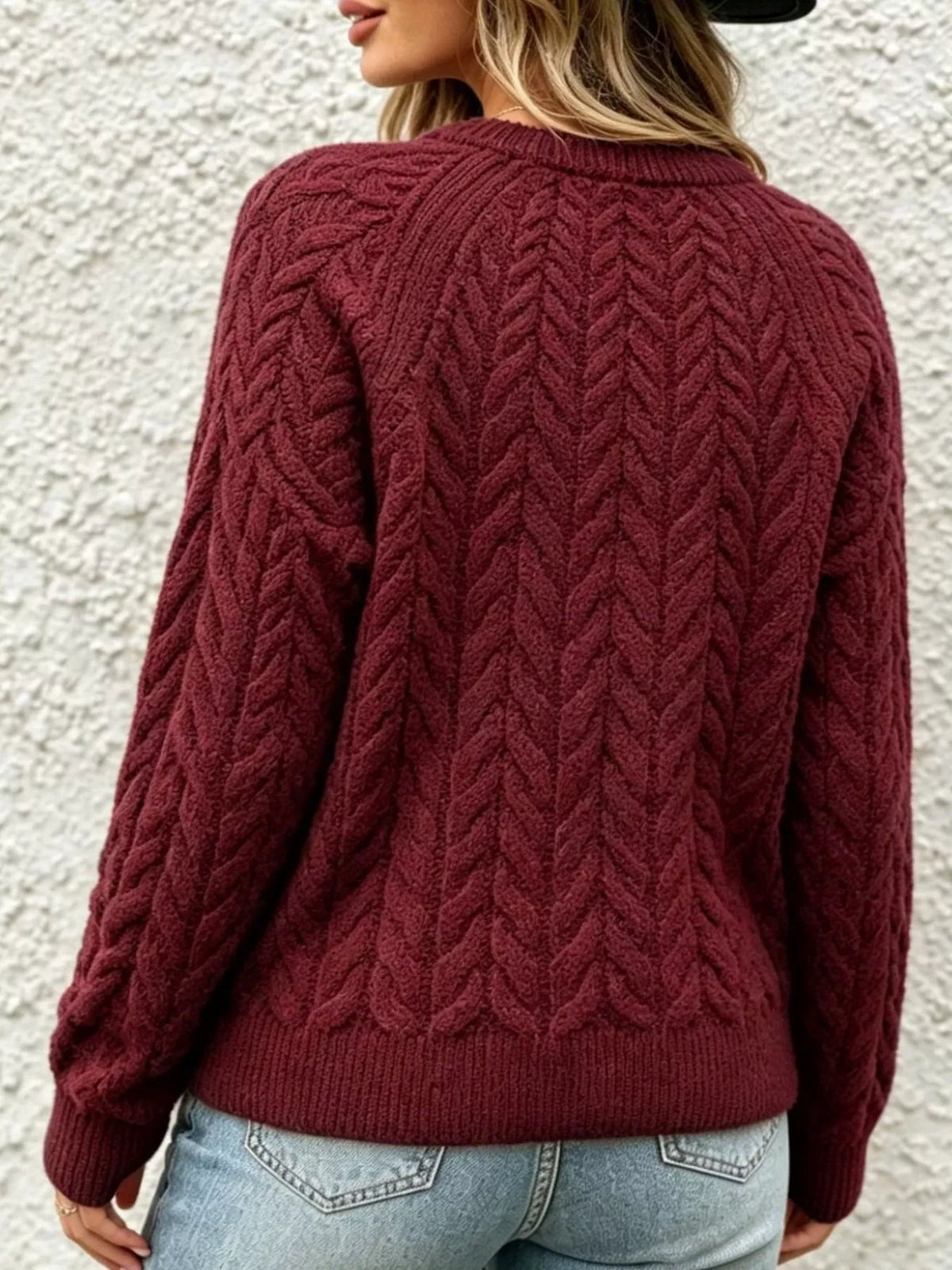 cable-knit raglan sleeve sweater | dropsona - neutral - packaging