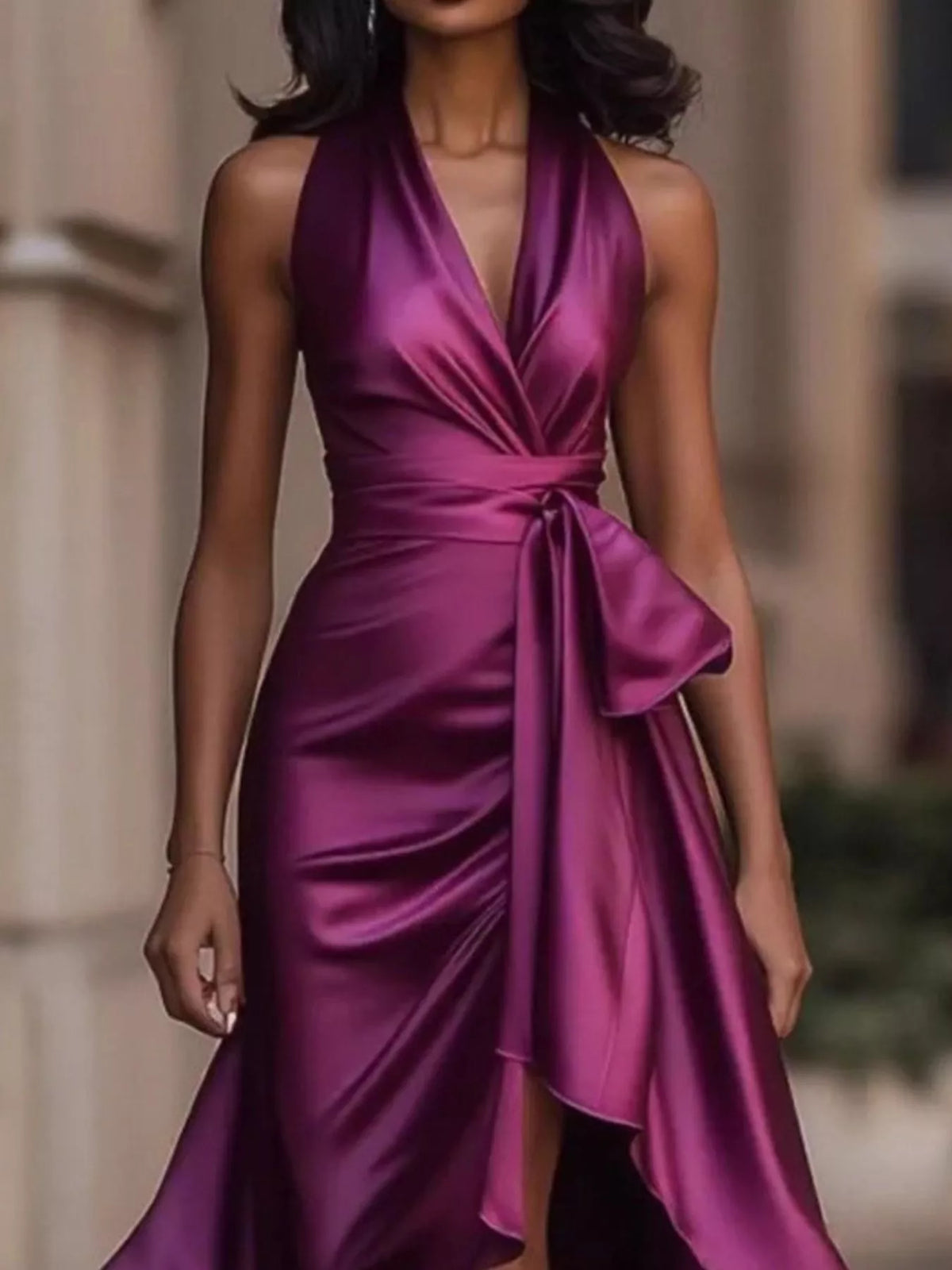 full size high-low ruffled satin maxi dress plus | dropsona - neutral - packaging