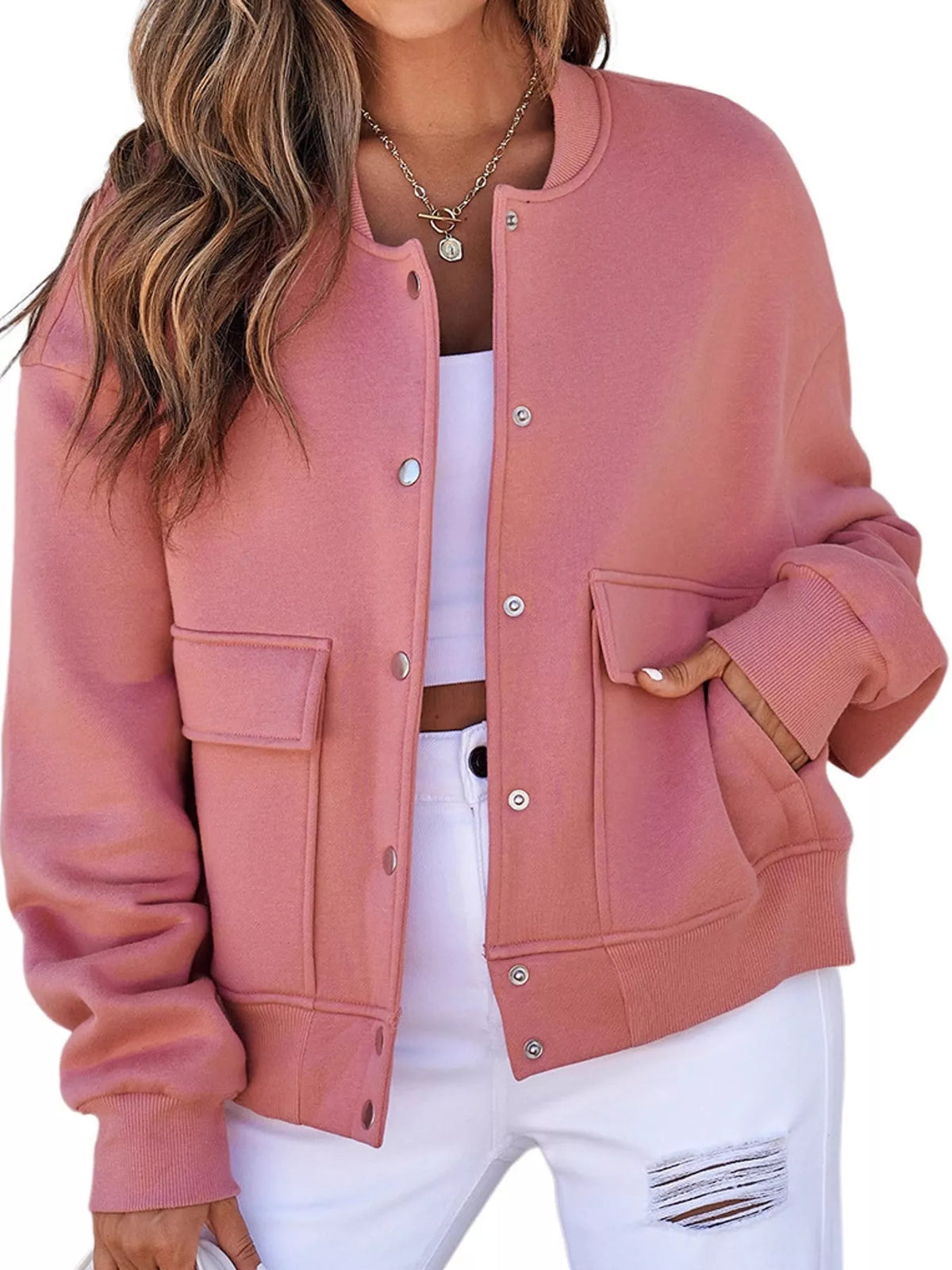 snap-button dropped shoulder jacket | dropsona - neutral - packaging