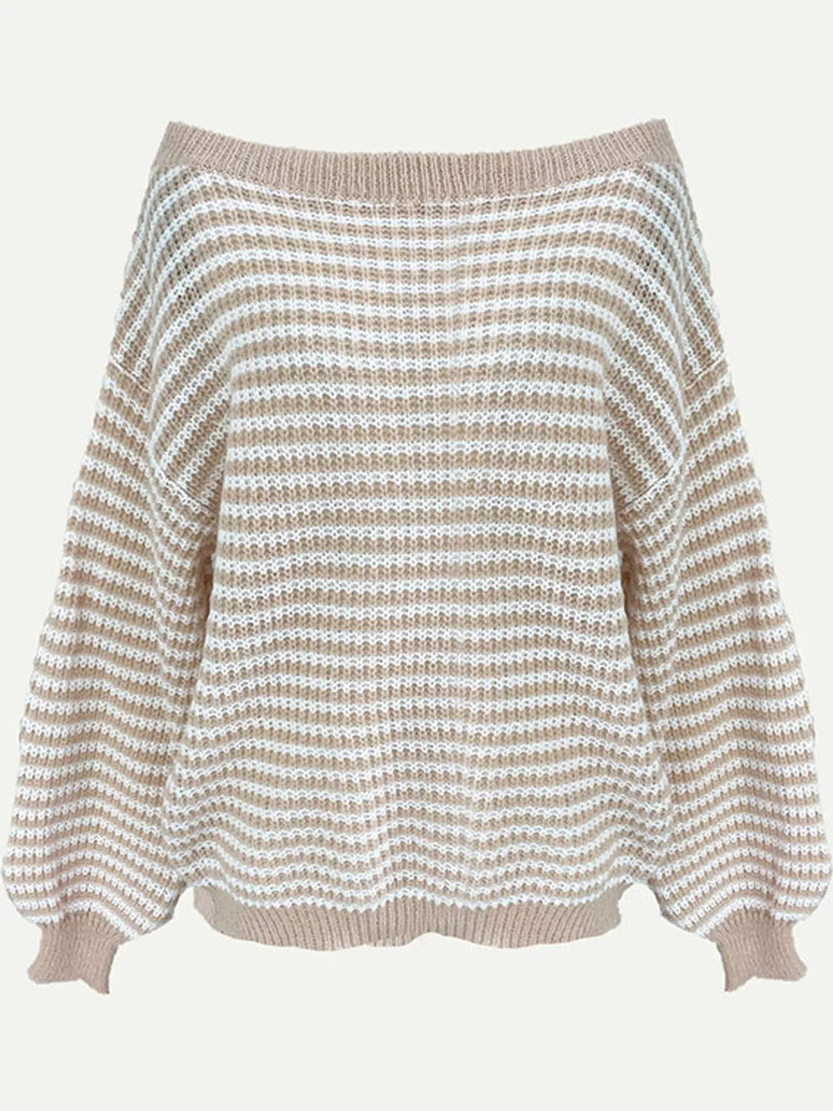 striped knit boat neck sweater – oversized,ribbed fit | dropsona - neutral - usage example