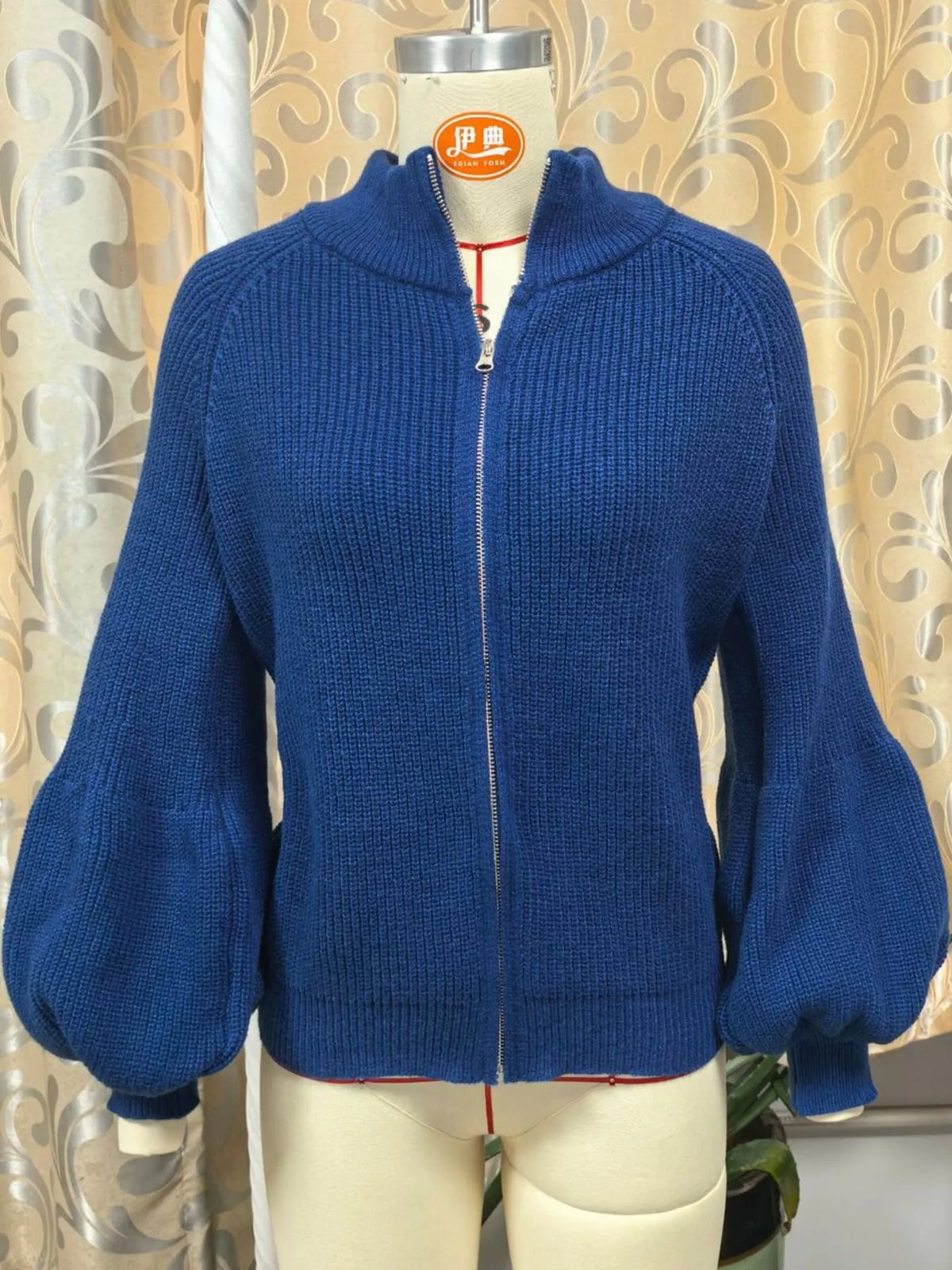 full size elegant ribbed knit zip-up cardigan with | dropsona - neutral - size reference