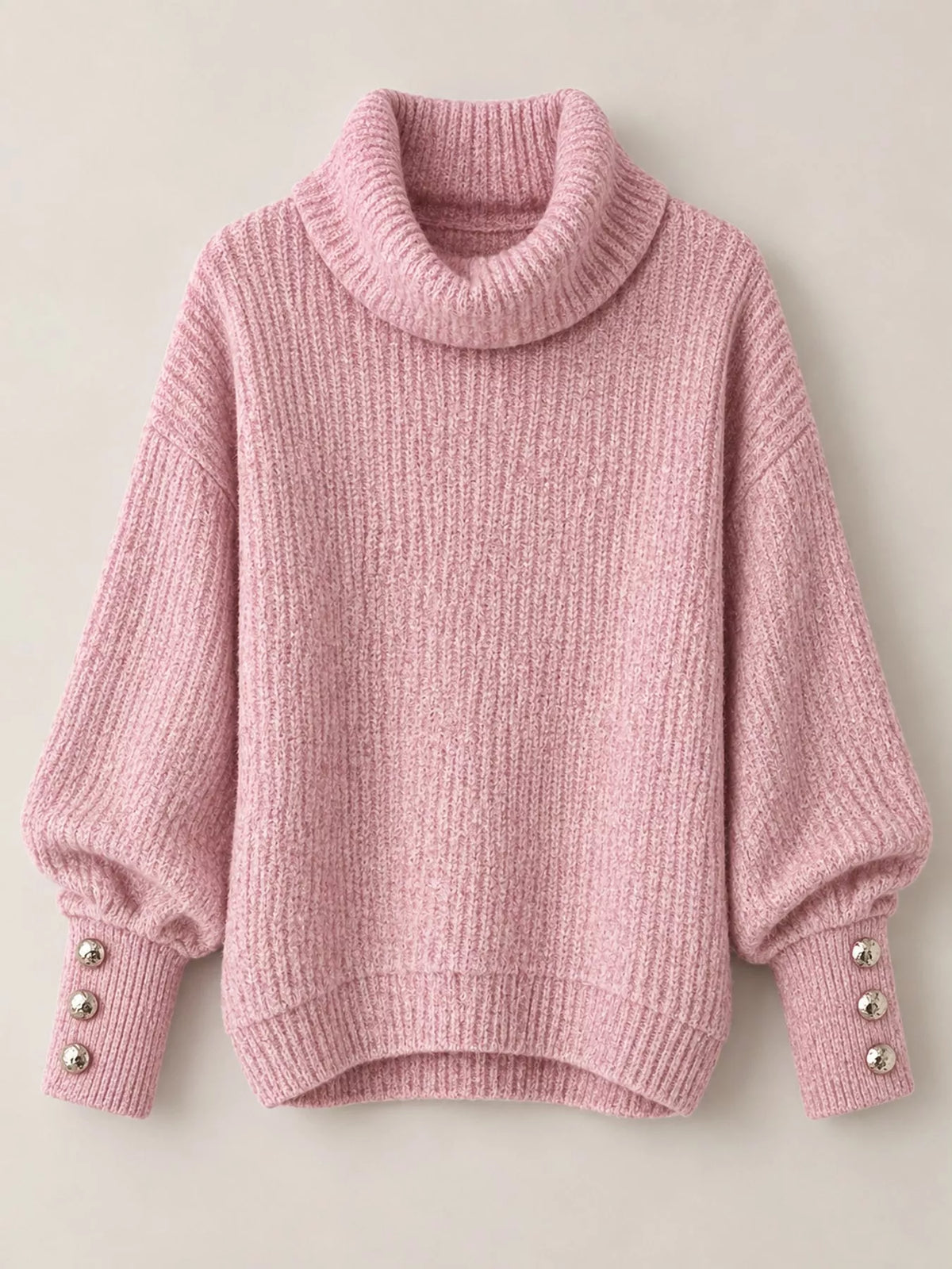 turtleneck decorative button cuffs sweater | dropsona - neutral - usage example