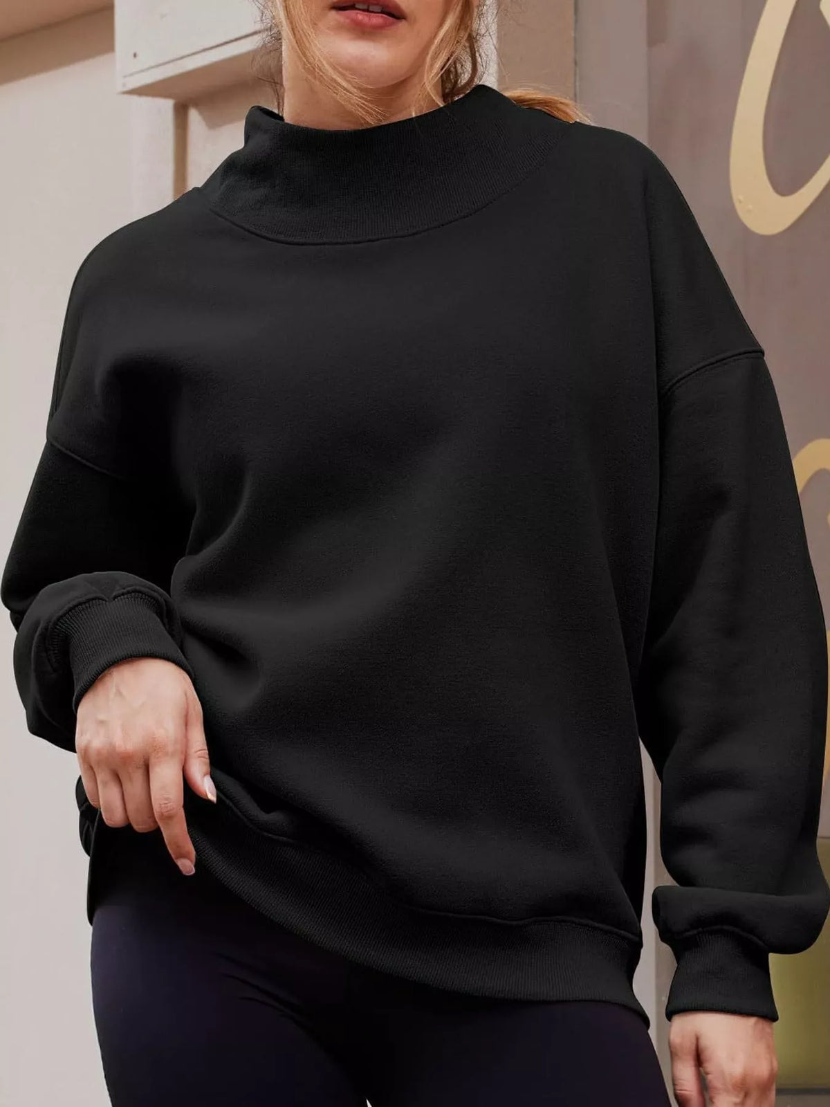 oversized mock neck long sleeve sweatshirt | dropsona - neutral - material texture