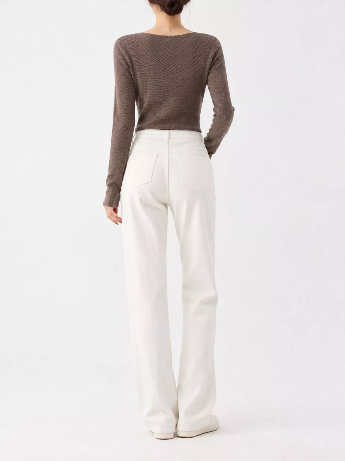 herringbone slim fit long sleeve knit top | dropsona - neutral - size reference