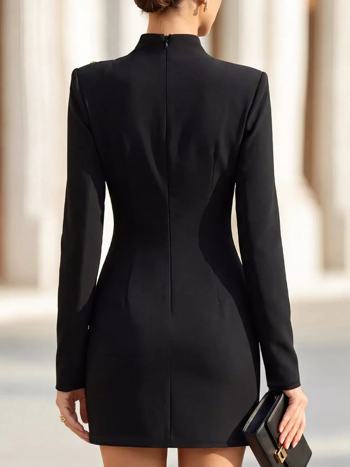 full size decorative button mock neck mini dress plus | dropsona - neutral - usage example