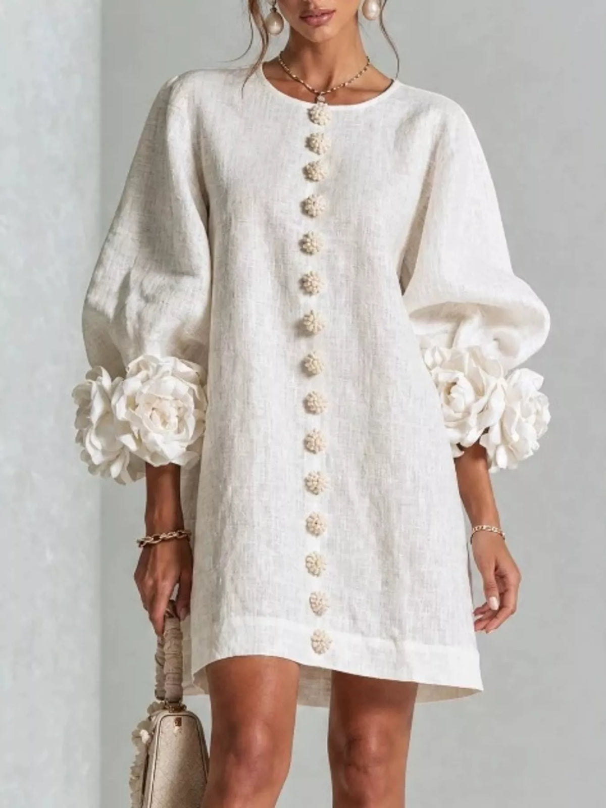full size 3d floral sleeve round neck dress plus | dropsona - neutral - usage example