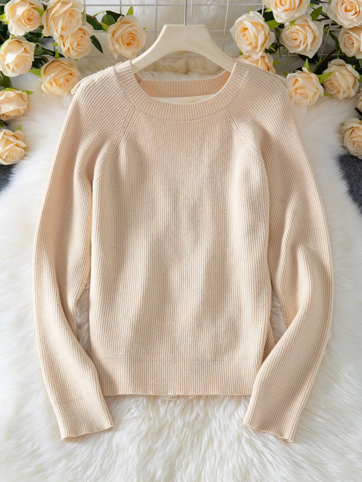 lace cutout back long sleeve sweater | dropsona - neutral - usage example