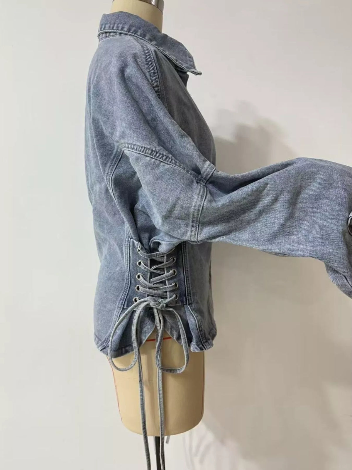 button down lace-up side denim jacket | dropsona - neutral - packaging
