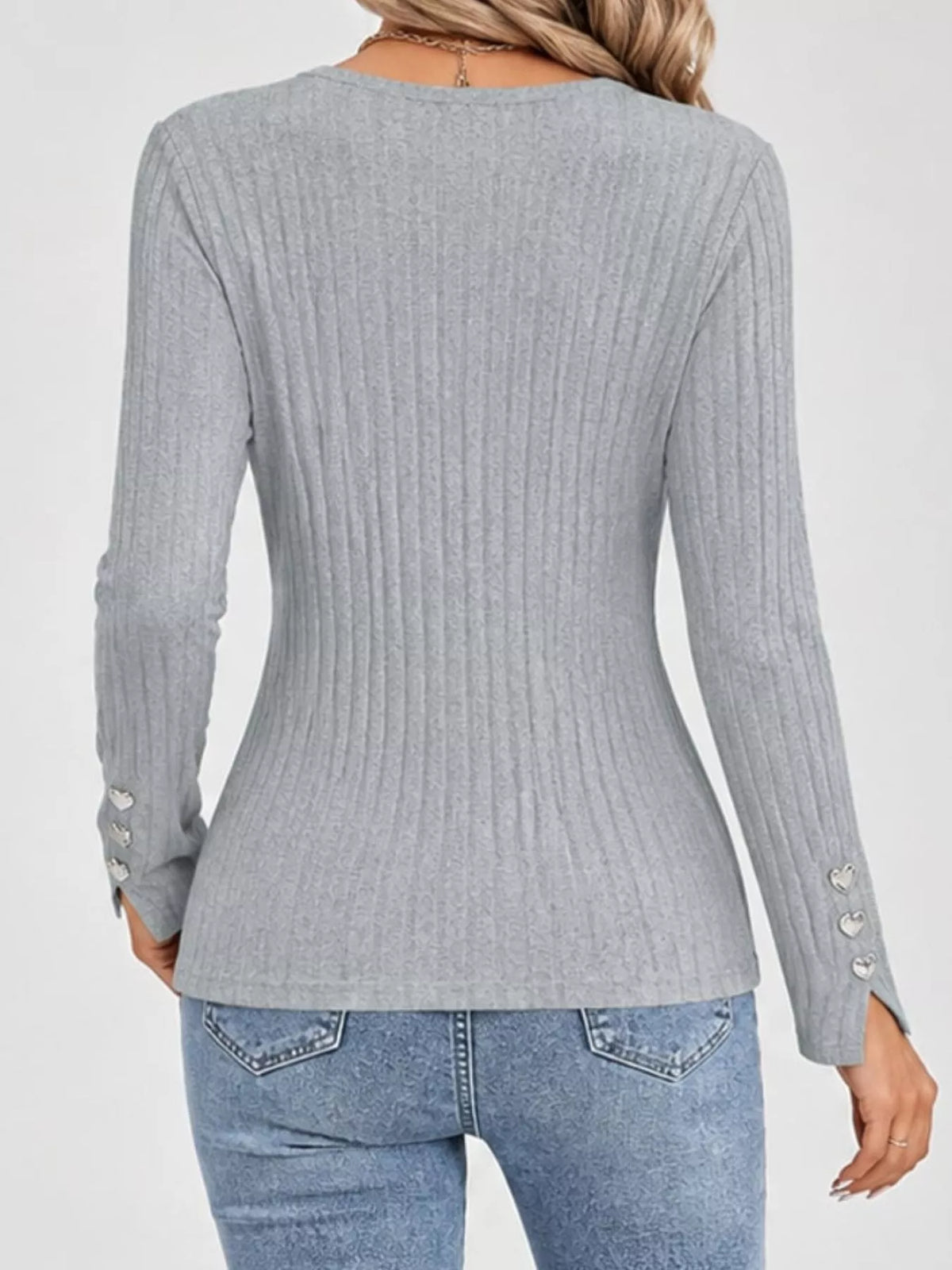 lace trim v-neck ribbed knit top with heart decor | dropsona - neutral - material texture