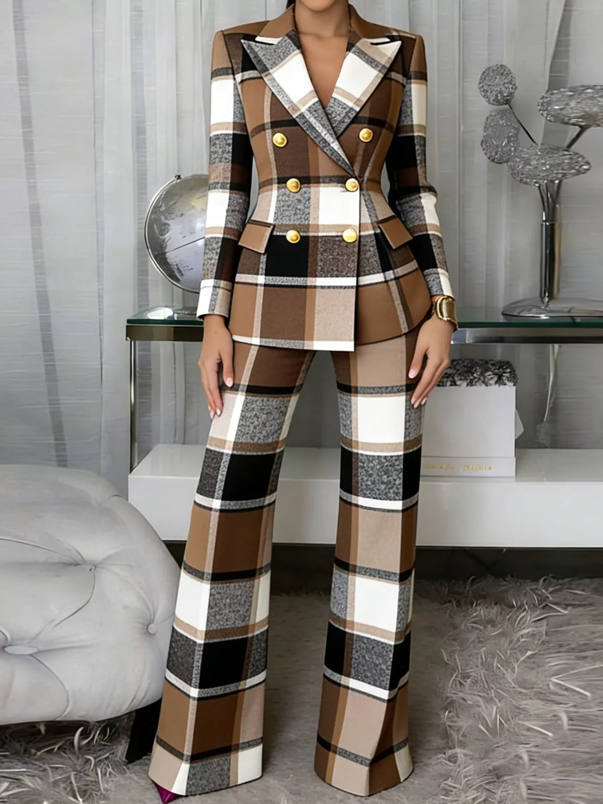 double-breasted blazer and pants set | dropsona - neutral - size reference