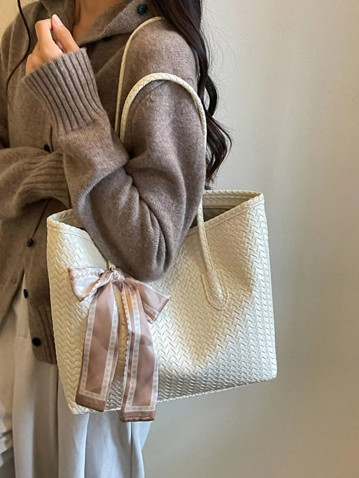 woven texture shoulder bag – stylish sling | dropsona - neutral - packaging