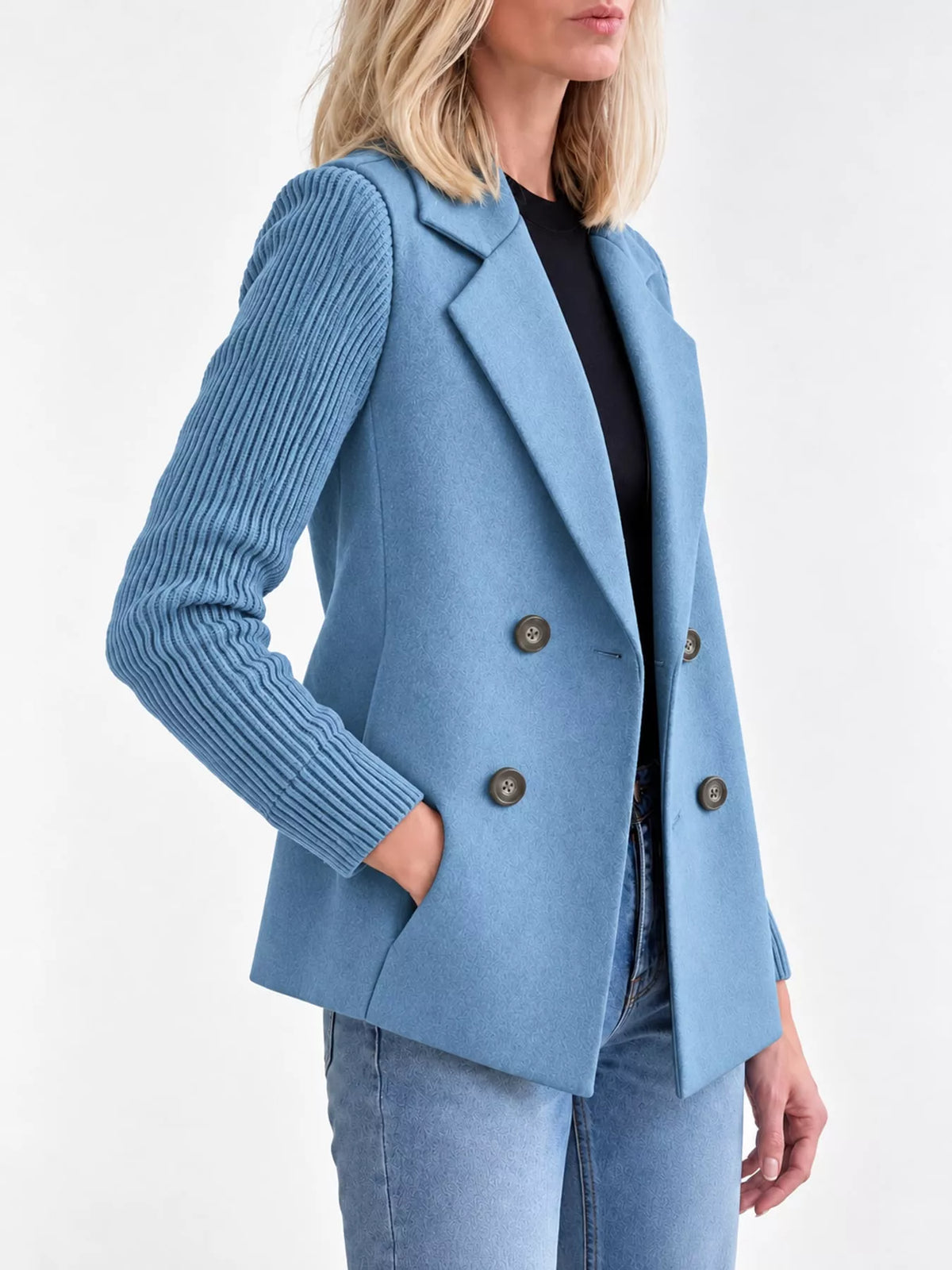 full size double-breasted lapel collar blazer plus | dropsona - neutral - material texture