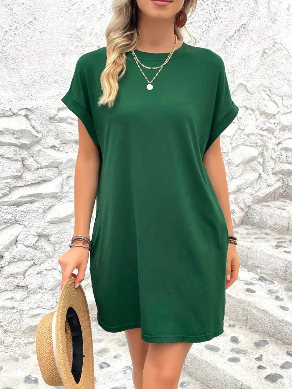 round neck short sleeve mini dress – basic style | dropsona - neutral - packaging