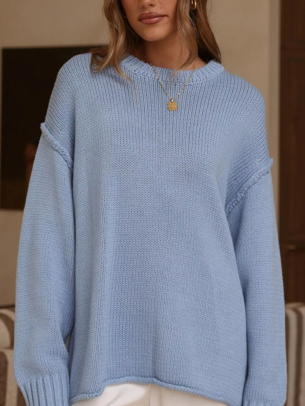 crew neck dropped shoulder sweater – basic style | dropsona - neutral - size reference