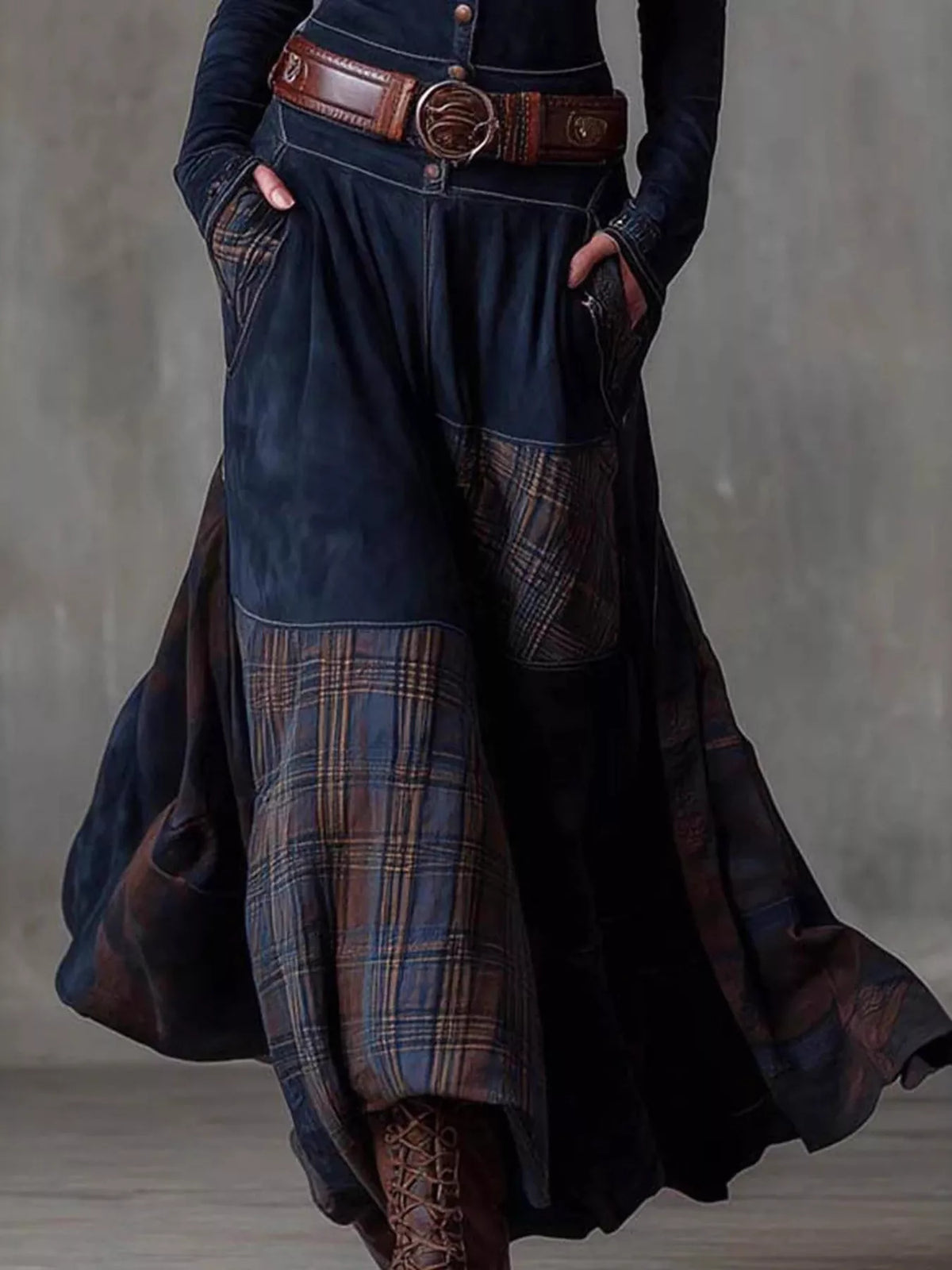 full size button front plaid patchwork maxi dress plus size - material texture