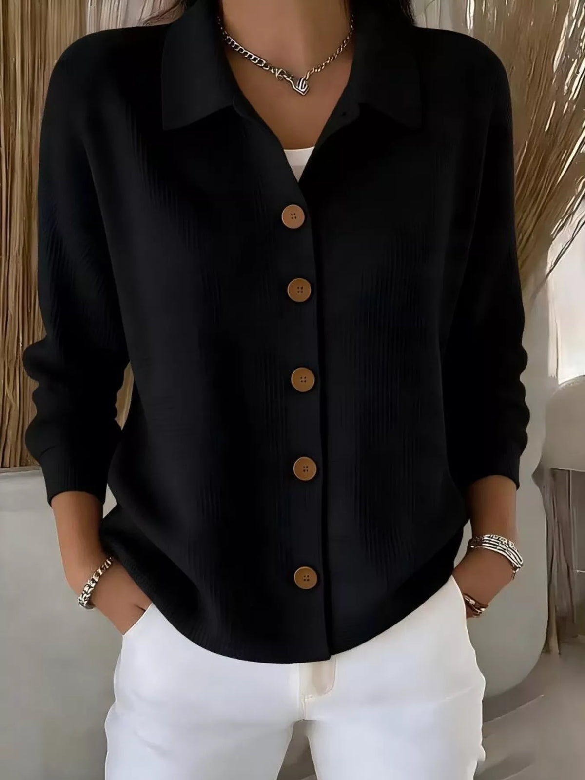 full size waffle knit button-down shirt plus | dropsona - neutral - packaging