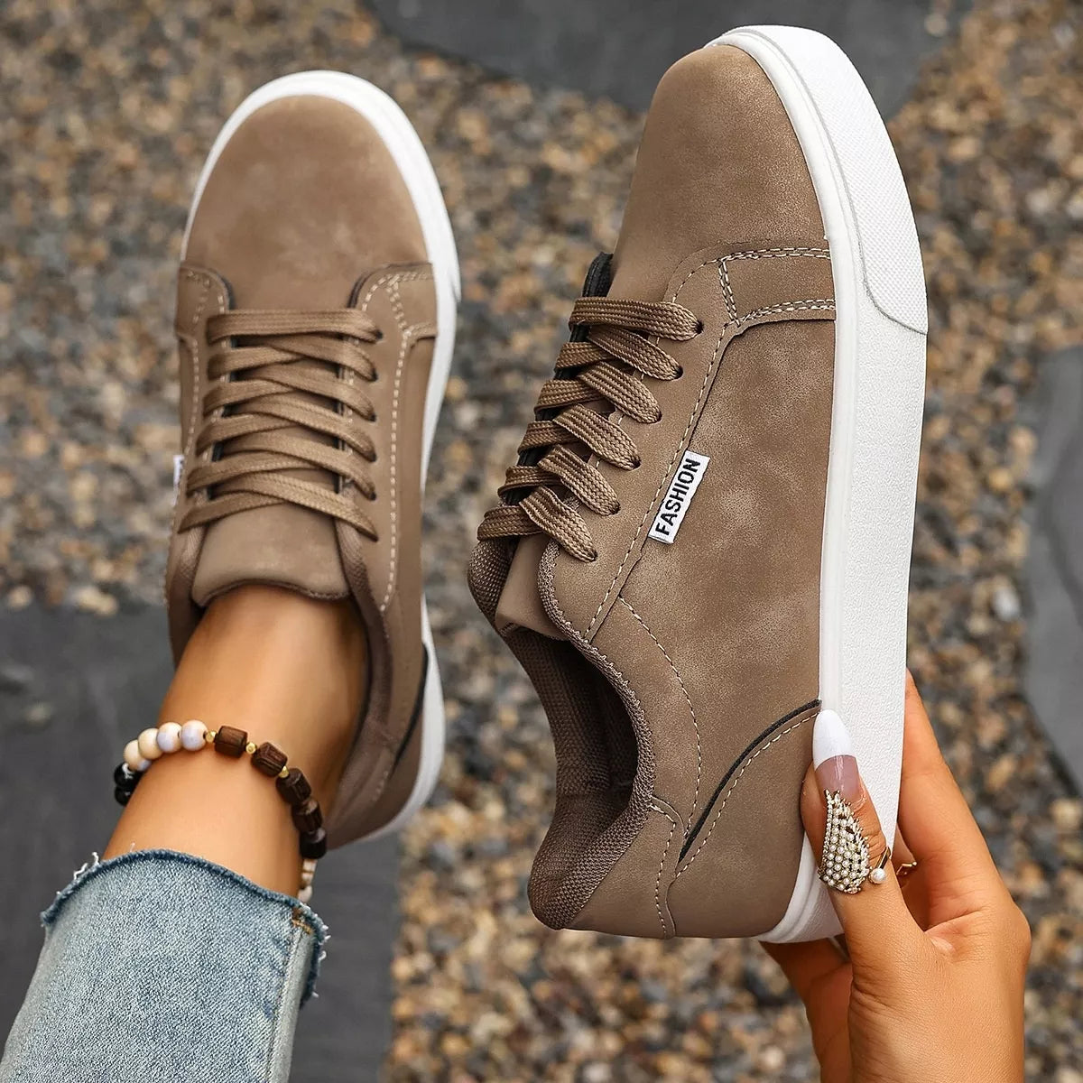 round toe lace up sneakers – aloha sandals | dropsona - neutral - size reference
