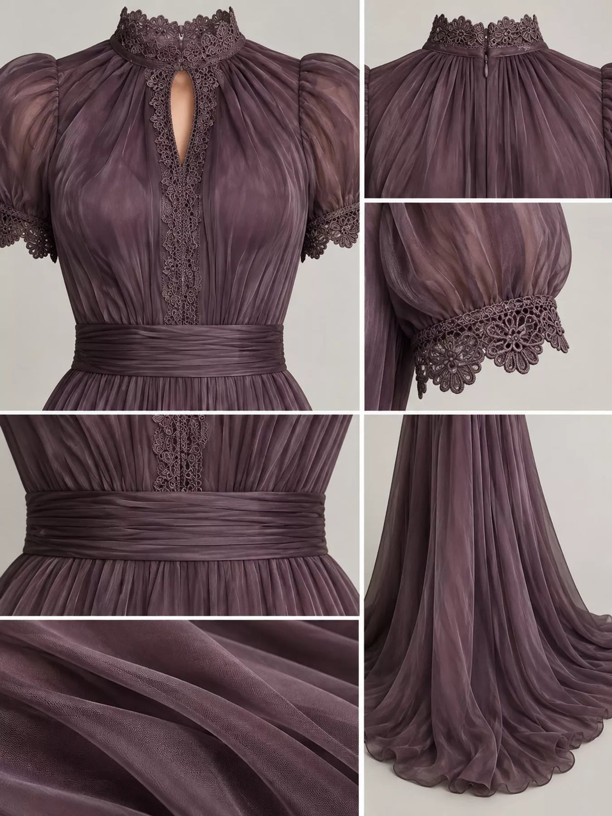 full size elegant sheer chiffon mock-neck maxi dress | dropsona - neutral - packaging